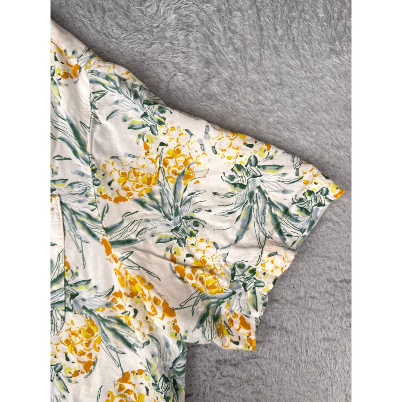George George Shirt Men 2XL White Yellow Green Pineapple Hawaiian 100% Rayon Button-Up Collared Short Sleeve Floral All Seasons Breathable Pockets Mens Size US XXL / EU 58 / 5 - 2 Thumbnail