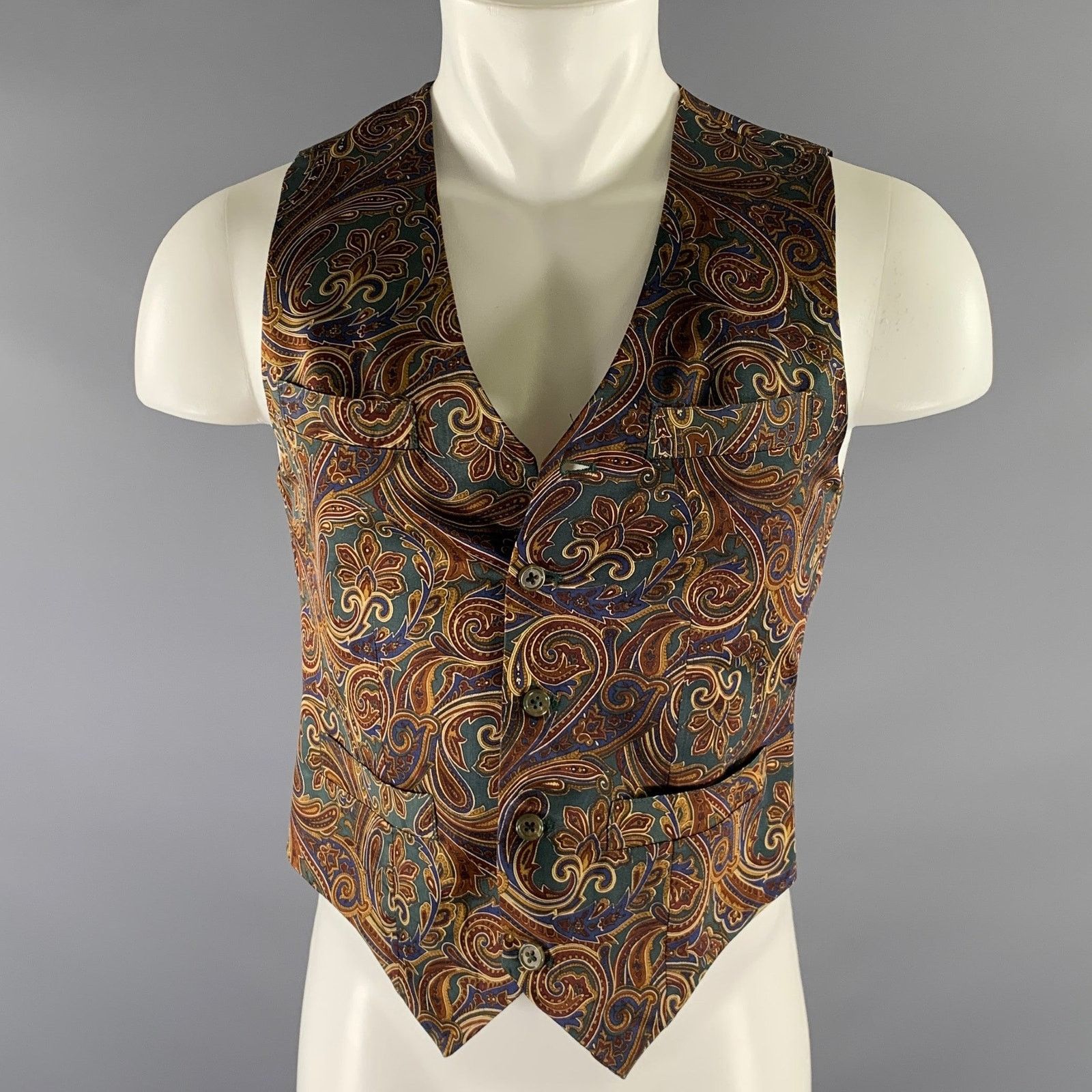 Nordstrom NORDSTROM Size S Green Burgundy Paisley Silk Vest Size 34S - 1 Thumbnail