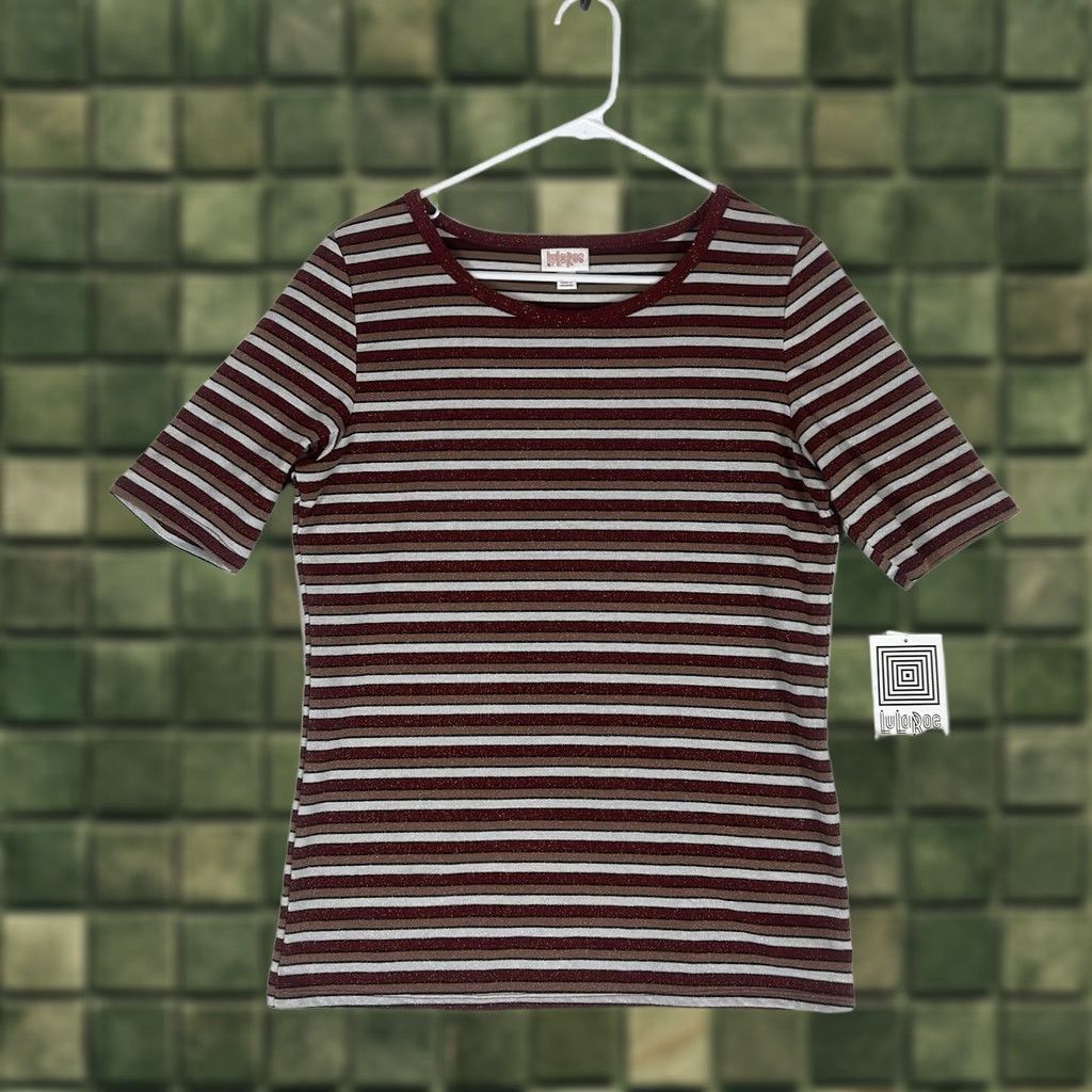 Vintage LuLaRoe Gigi Short Sleeve Shirt Womens L Striped Stretch NWT Rainbow Tunic Top Size L / US 10 / IT 46 - 1 Thumbnail