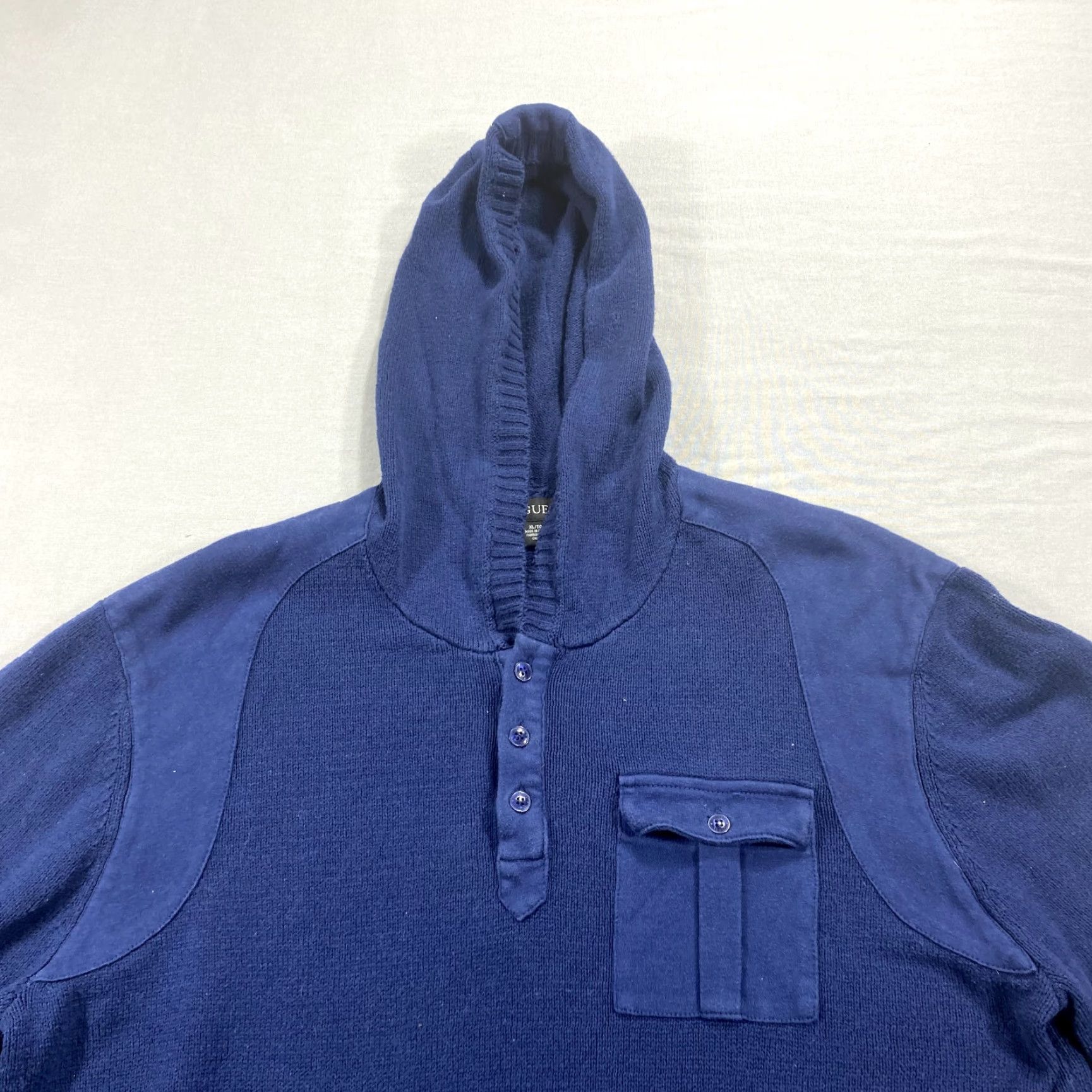 Guess VINTAGE GUESS Hoodie Mens XL Blue Henley Knit Sweater Y2K Adult Size US XL / EU 56 / 4 - 3 Thumbnail