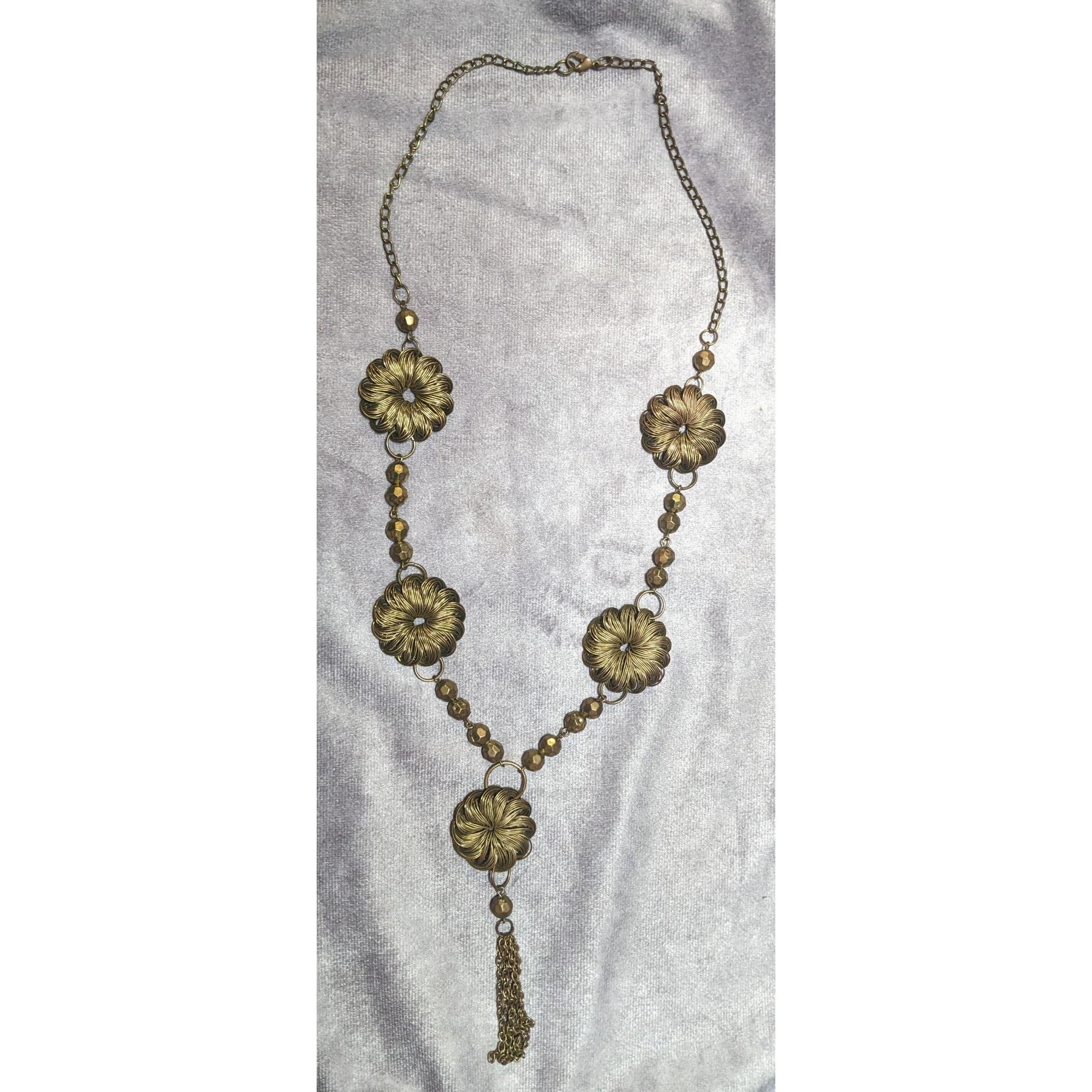 Other Vintage Wire Wrap Gold tone Floral Beaded Tassel Necklace Size ONE SIZE - 11 Thumbnail