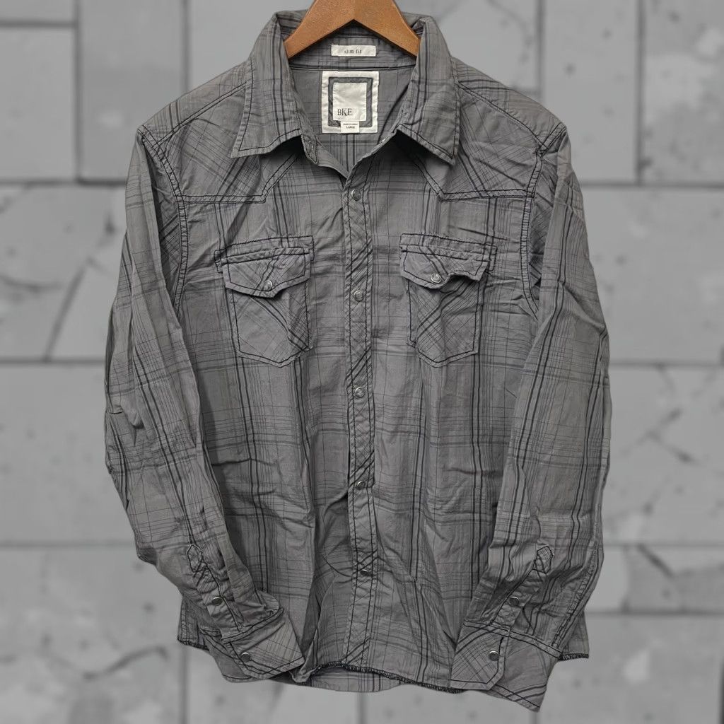 Vintage BKE Slim Fit Button-Up Long Sleeve Shirt Gray Mens Size L Size US L / EU 52-54 / 3 - 1 Thumbnail