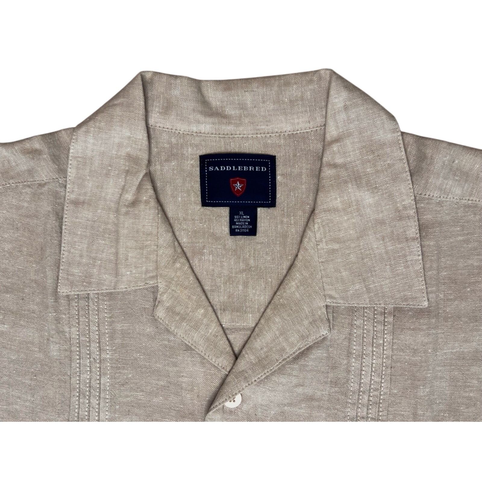 Saddlebred Saddlebread Cuban Pleated Lightweight Tan Linen Shirt XLARGE Size US XL / EU 56 / 4 - 2 Thumbnail