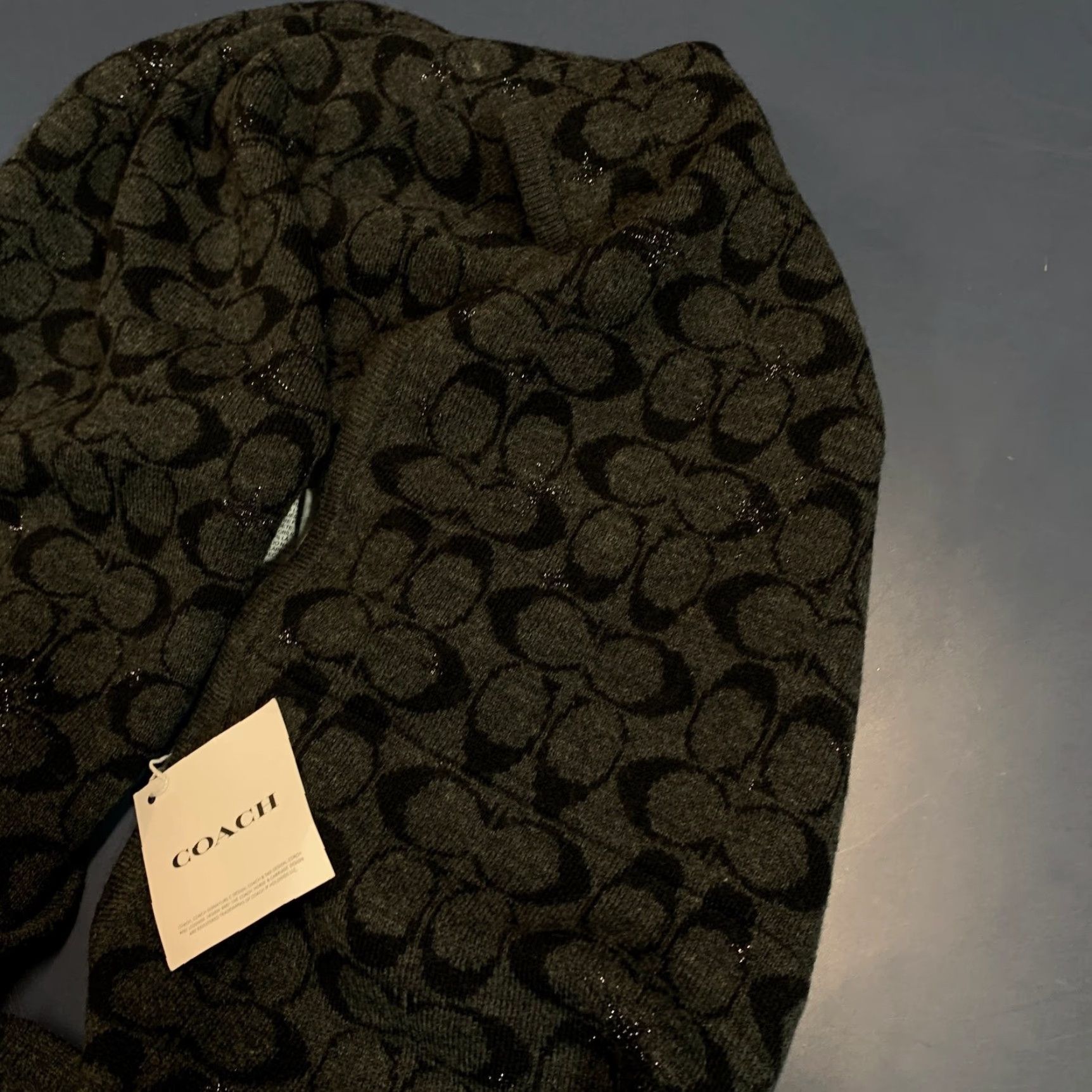Coach VINTAGE Coach Infiniti Scarf Black Gray Wool Blend Monogram Knit Size ONE SIZE - 4 Thumbnail