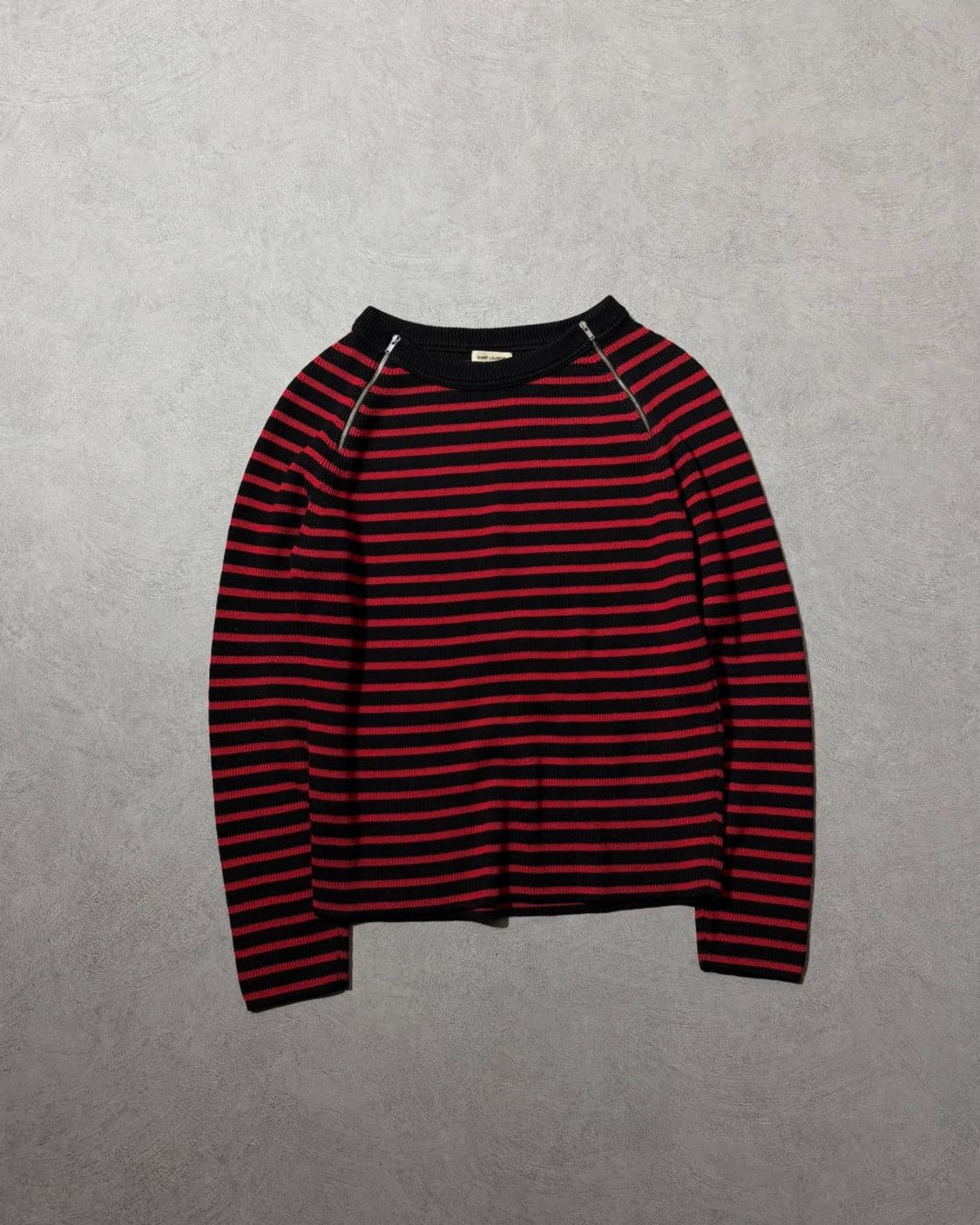 Saint Laurent Paris Saint Laurent Hedi Shoulder Zipper Border Knit Sweater Size US M / EU 48-50 / 2 - 3 Thumbnail