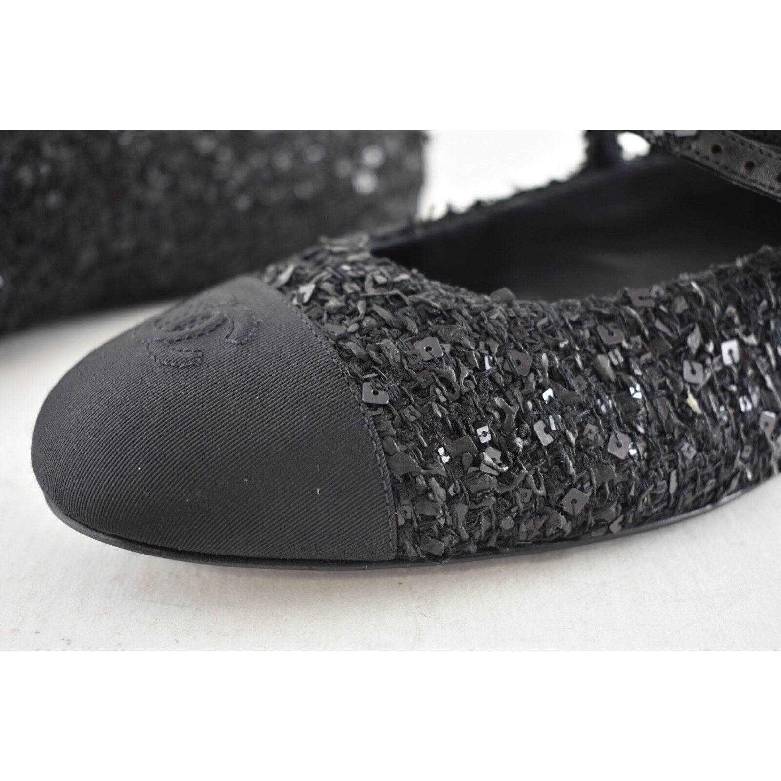 Chanel Chanel 24S Black Glittered Tweed Pearl Mary Jane Ballerina Size US 6 / IT 36 - 12 Thumbnail