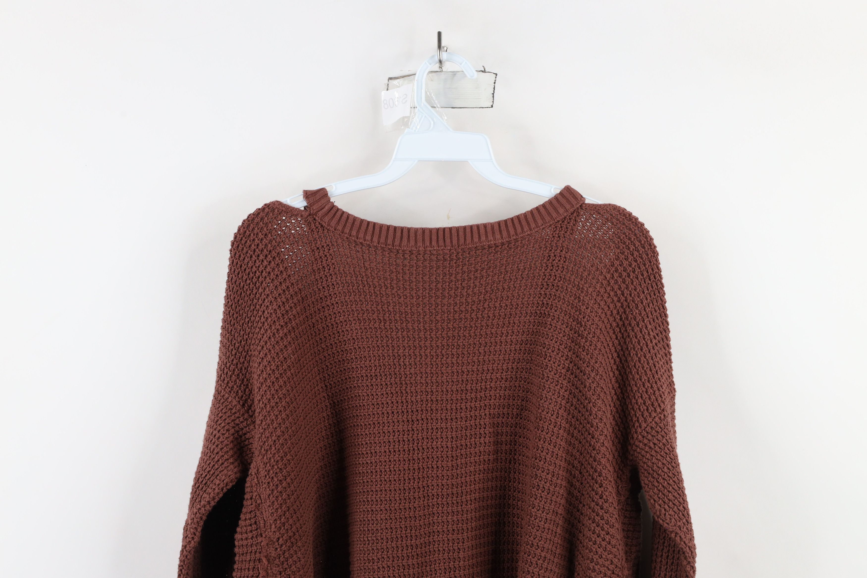 Free People × Vintage Free People Fringed Cold Shoulder Thermal Knit Sweater Brown Size L / US 10 / IT 46 - 12 Thumbnail