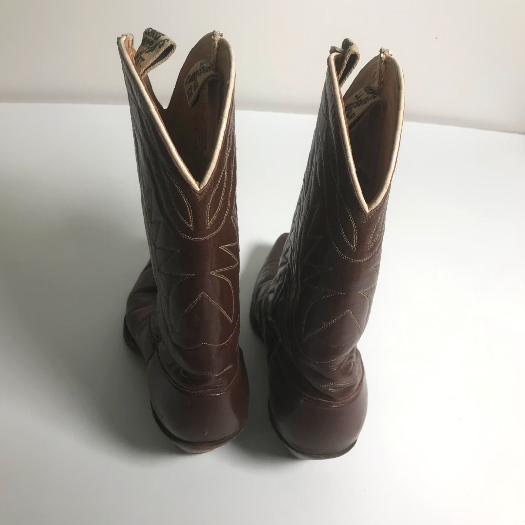 Justin Boots VINTAGE Justin Boots Womens 6 Brown Leather Western Cowboy Pull Tabs 1950s Womens Size US 6 / IT 36 - 3 Thumbnail