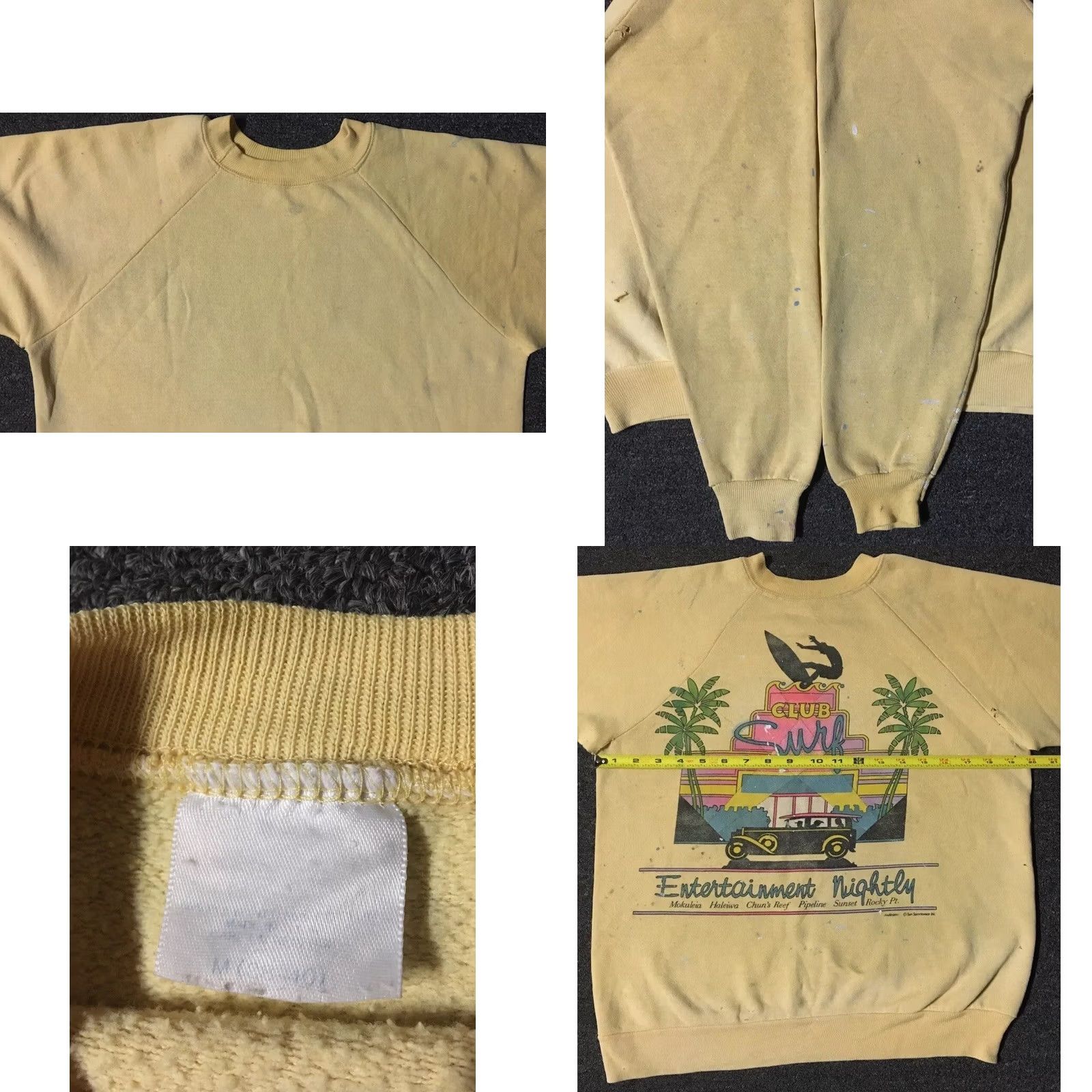 Quiksilver Vintage 80s Surf Thrashed Distress Sweatshirt XS Yellow - Striped - Quiksilver Size US XS / EU 42 / 0 - 10 Thumbnail