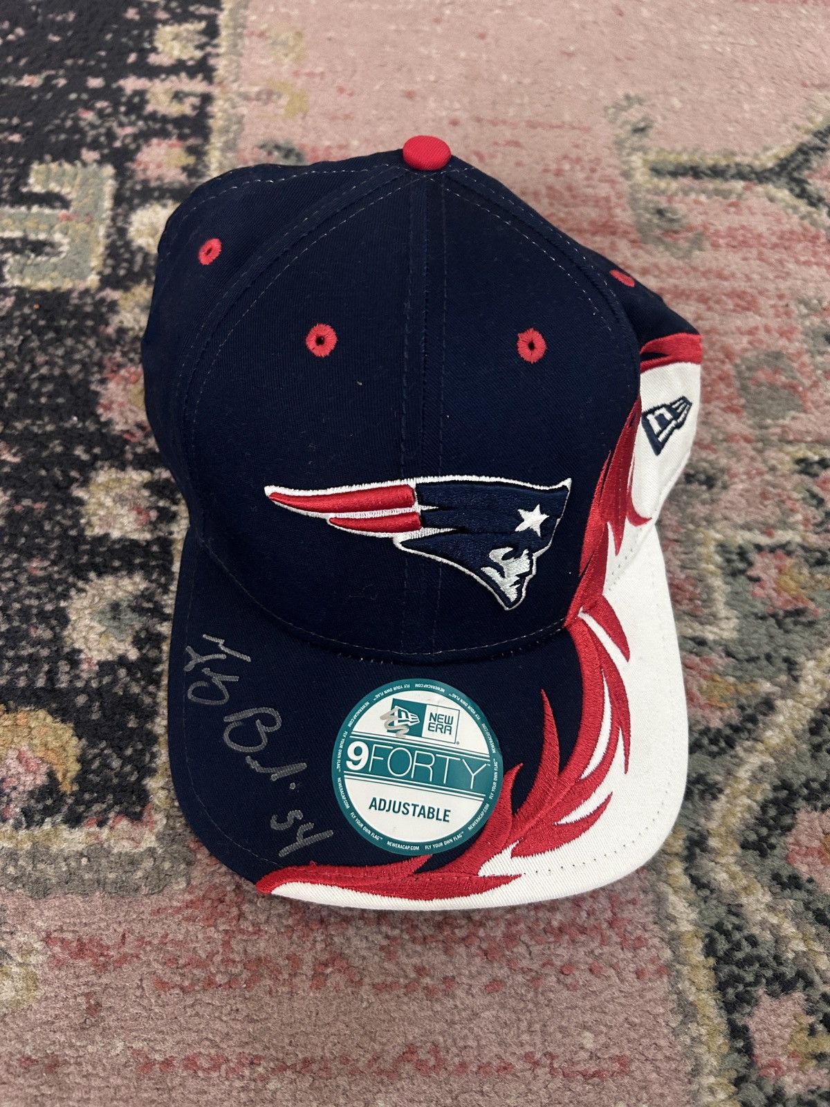 NFL New England Patriots Flame Hat Signed by Tedy Bruschi Size ONE SIZE - 2 Thumbnail