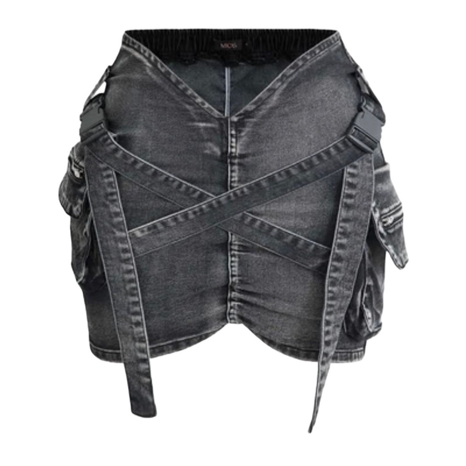 Other Micas Black V-Waist Buckle Flap Pocket Denim Cargo Skirt Size 28" / US 6 / IT 42 - 1 Thumbnail