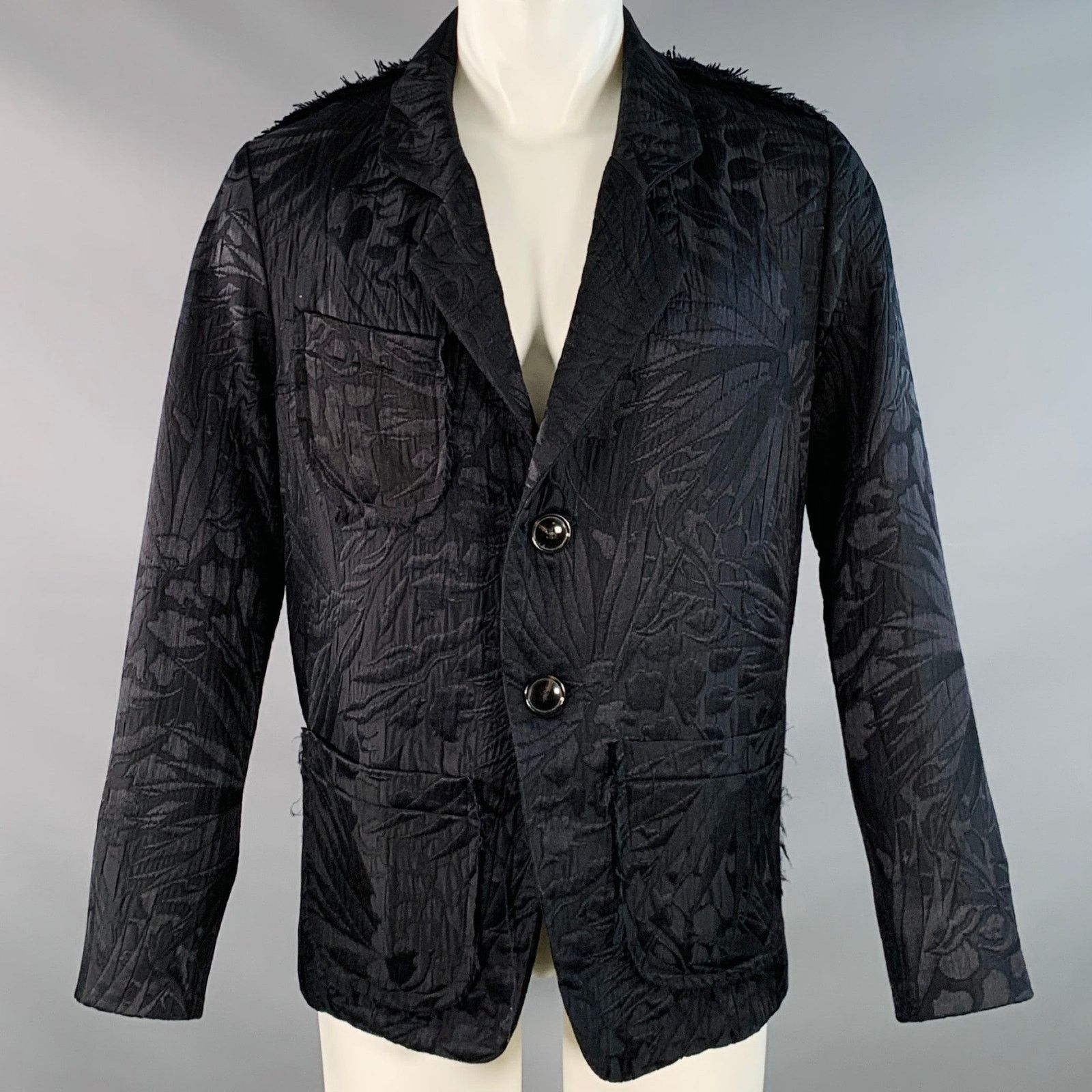 Edward Cuming EDWARD CUMING M Black Tropical Jacquard Wool Blend Jacket Size US M / EU 48-50 / 2 - 1 Thumbnail