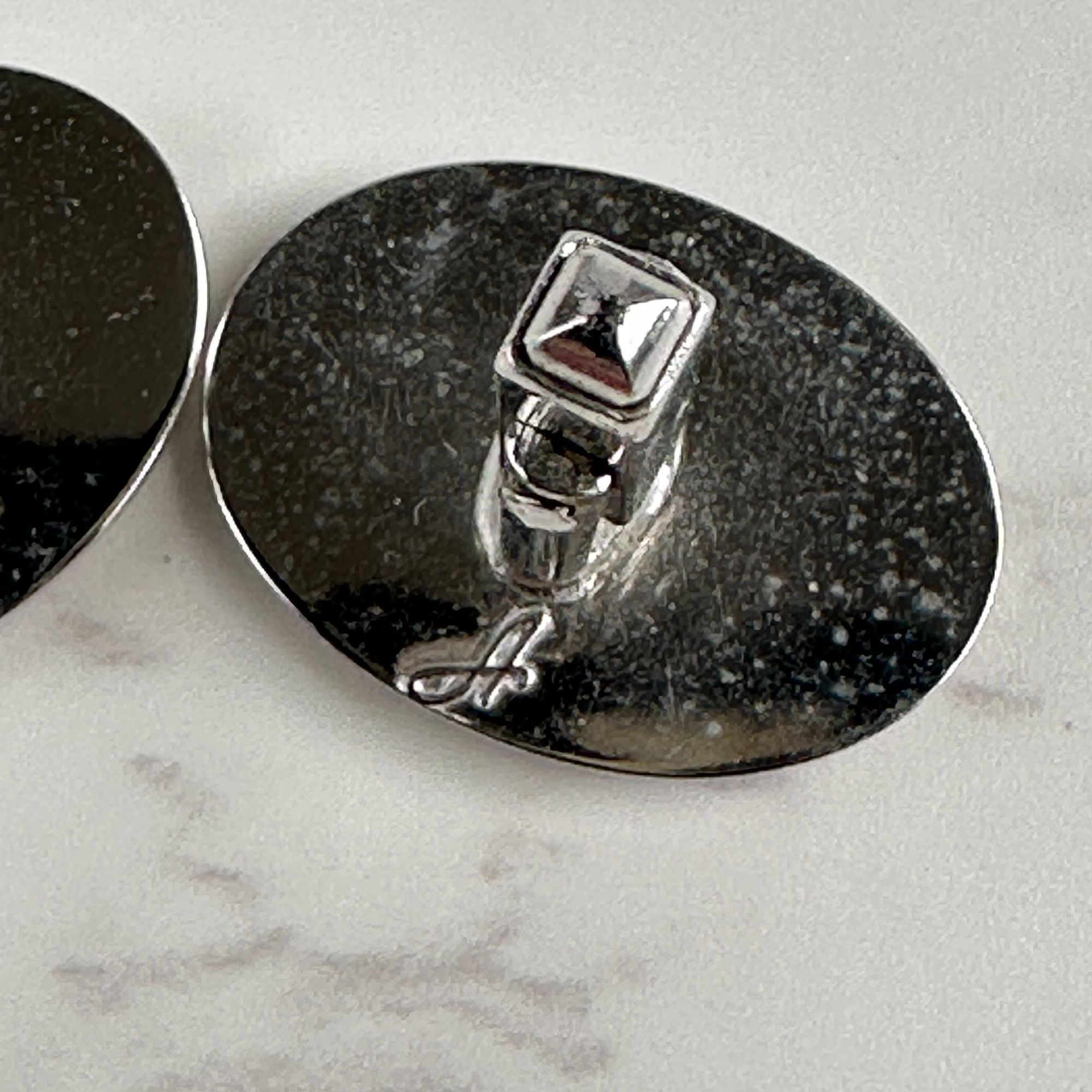Vintage Anson Vintage Cufflinks Oval Rhinestone Silver Tone Size ONE SIZE - 4 Thumbnail