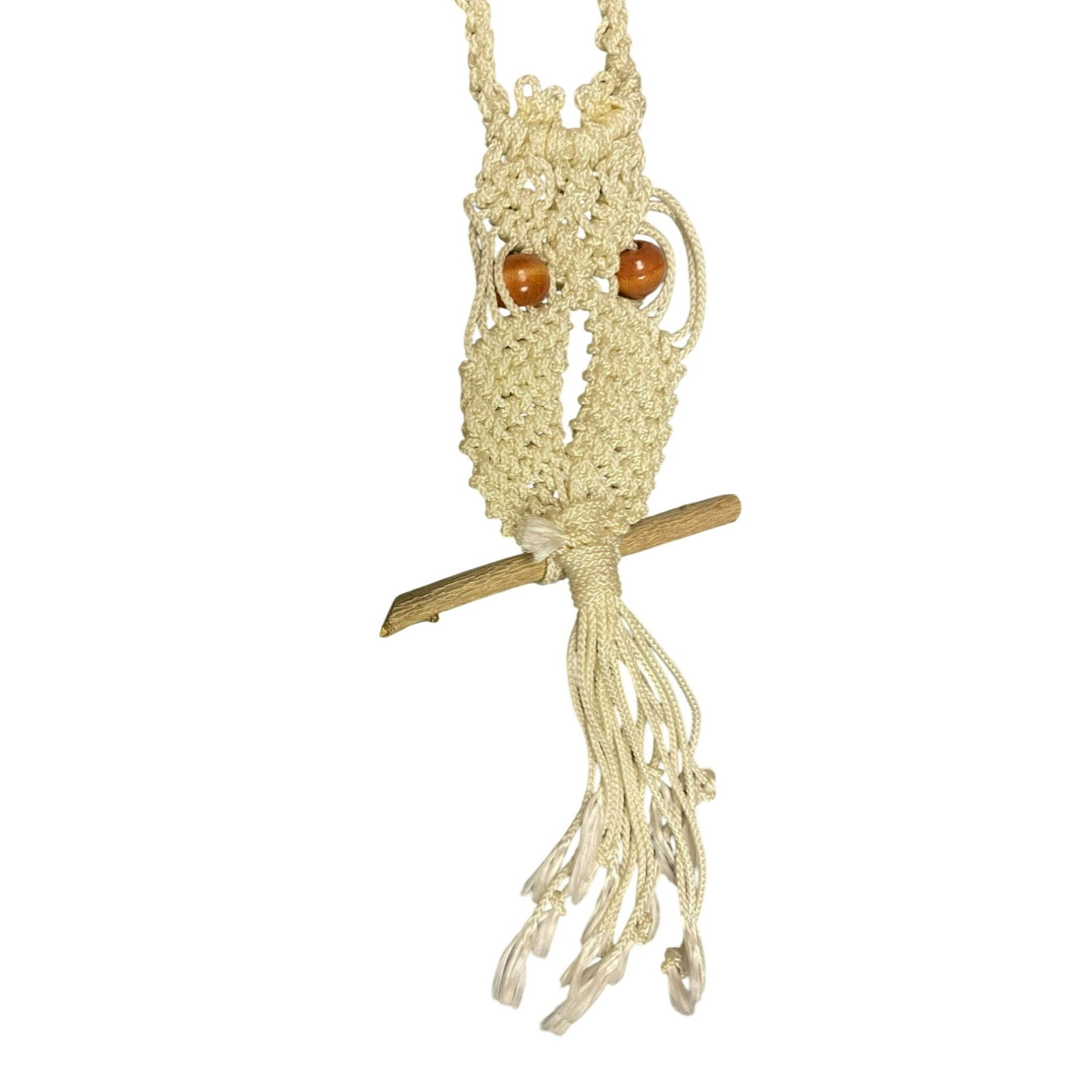 Other Vintage Handmade White Macrame Owl Necklace With Brown Woode Size ONE SIZE - 4 Thumbnail