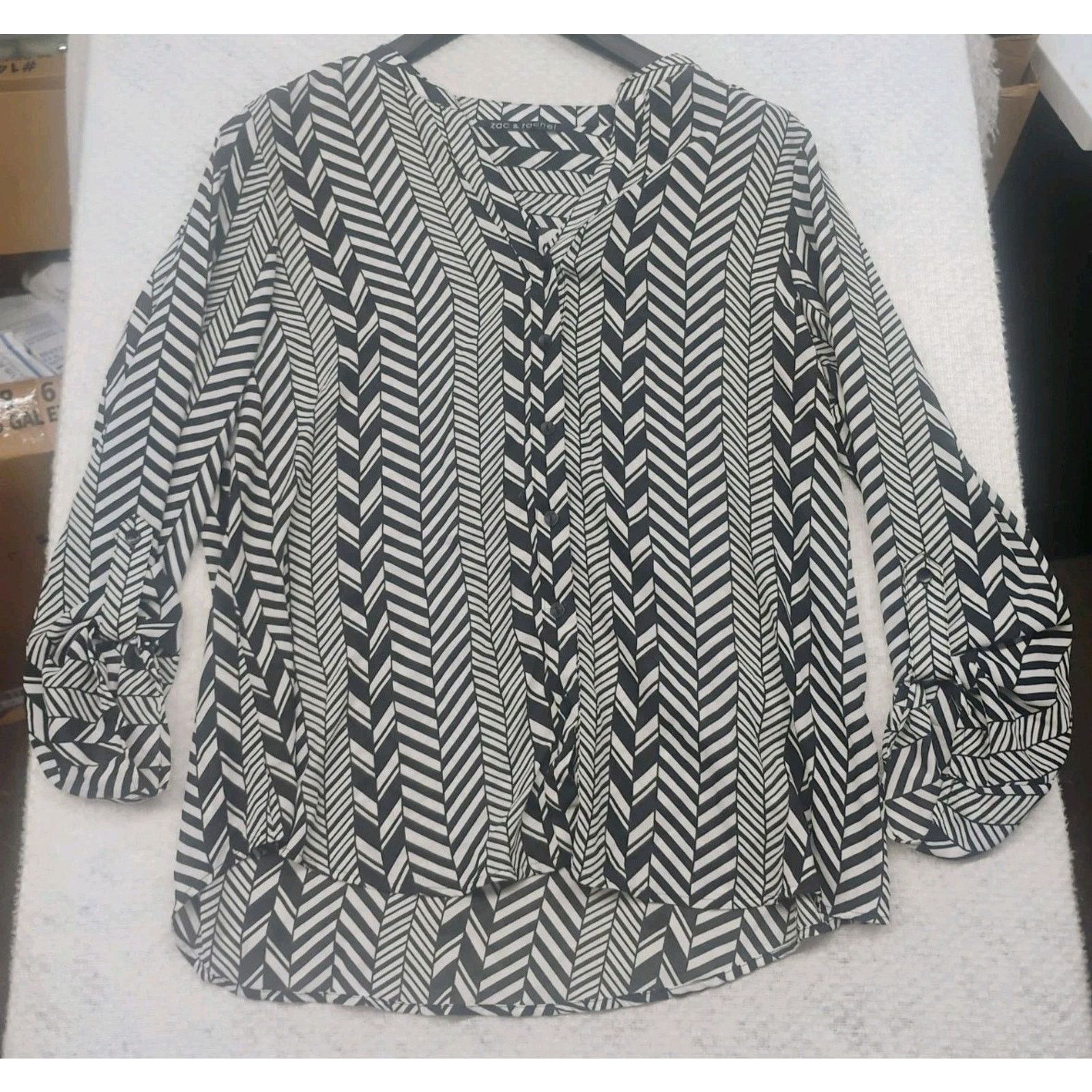 Other Zac & Rachel Womens XL Blouse Black White Geometric Herring Size XL / US 12-14 / IT 48-50 - 1 Thumbnail