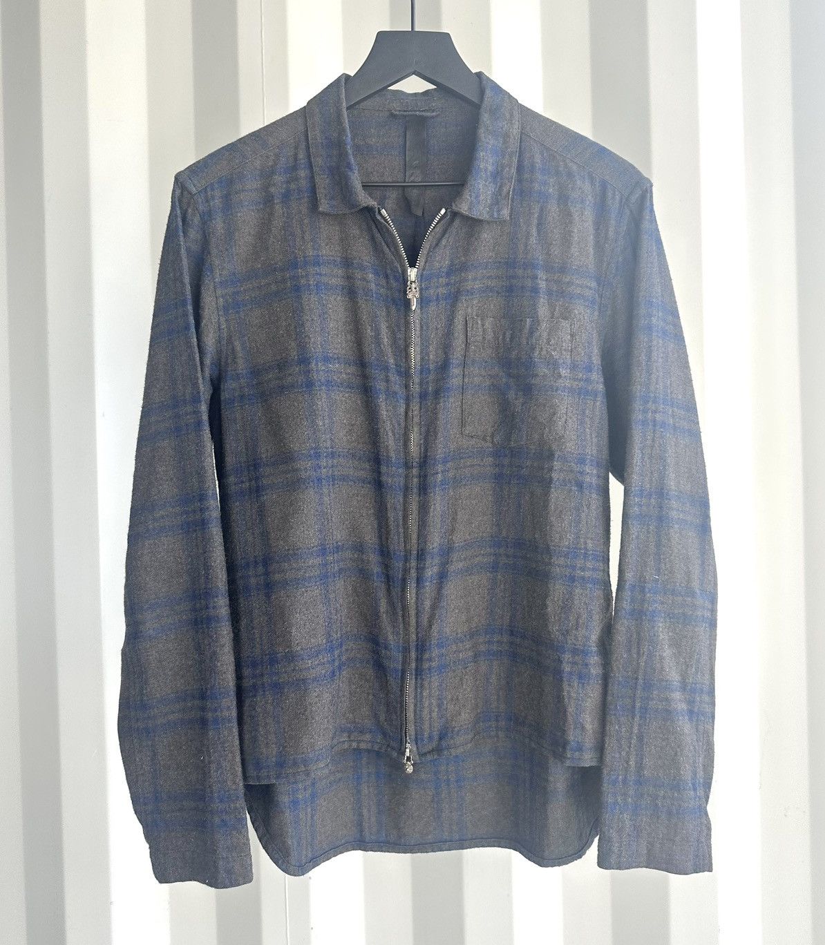 image of Chrome Hearts Cotton Zip Flannel Shirt in Blue, Men's (Size Medium)