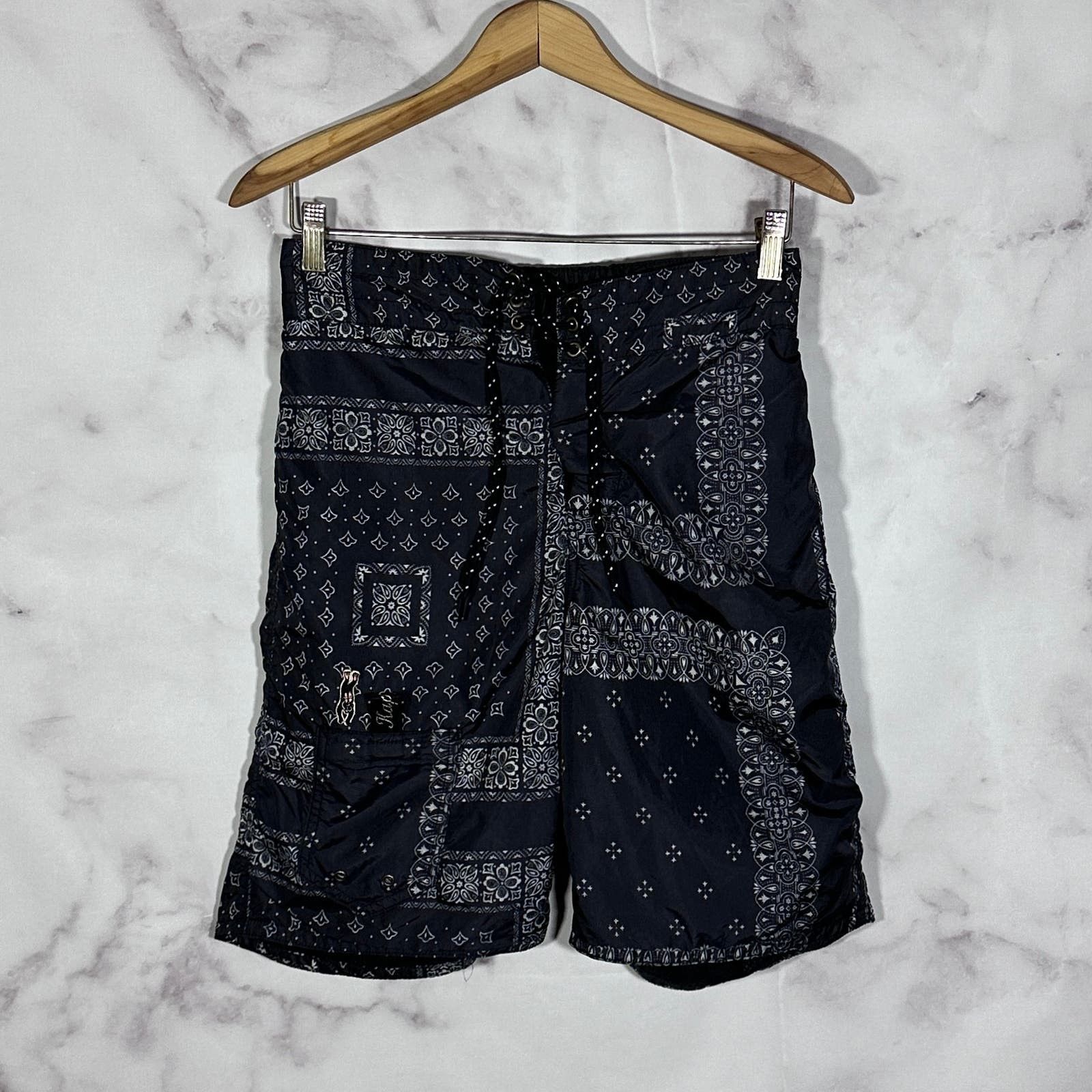 image of Kapital Black Paisley ‘Beach Miracle’ Swim Shorts, Men's (Size 29)