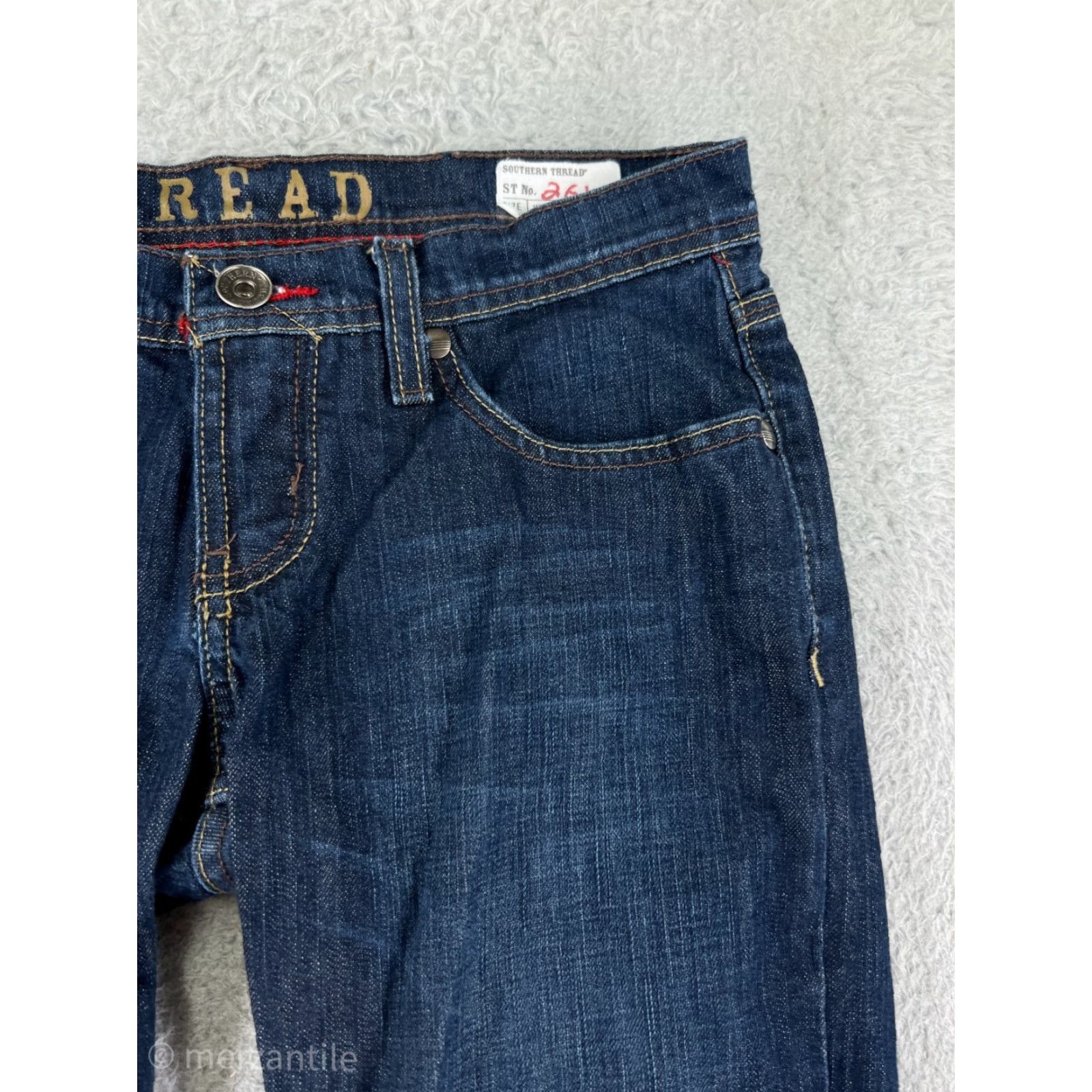 Vintage Southern Thread Jeans Women 27 Blue Denim Bootcut 5-Pocket Embroidered Rhinestone Dark Wash Stretch Jeans Womens Size 27" / US 4 / IT 40 - 7 Thumbnail
