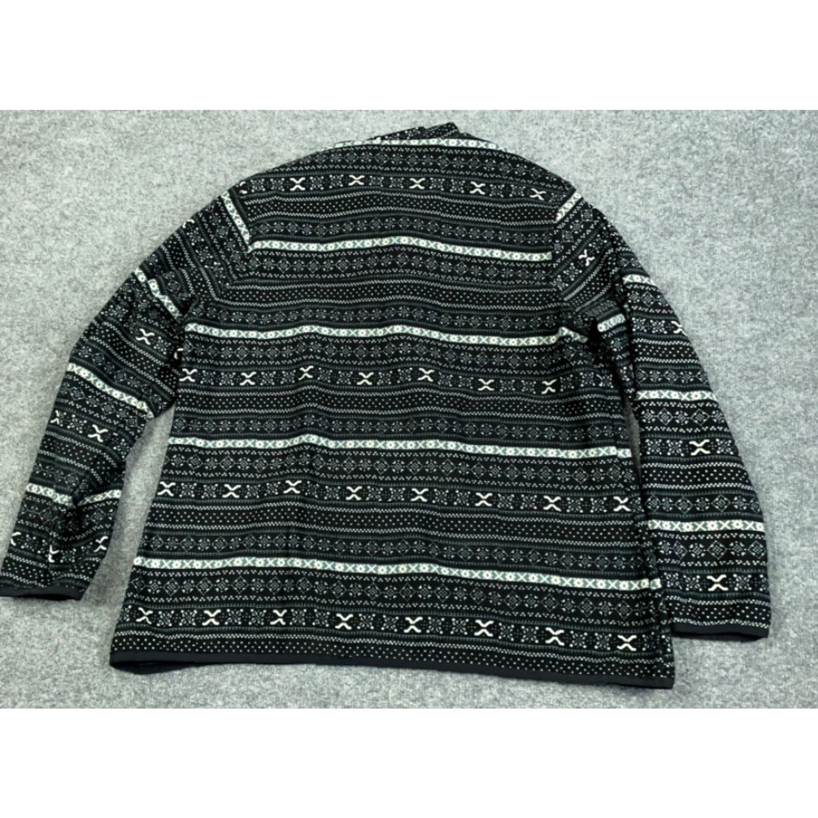 Vintage Ski Lodge Style Jacket Women's XL Black 1/4 Snap Fleece Pullover Tribal Motif Size XL / US 12-14 / IT 48-50 - 2 Thumbnail