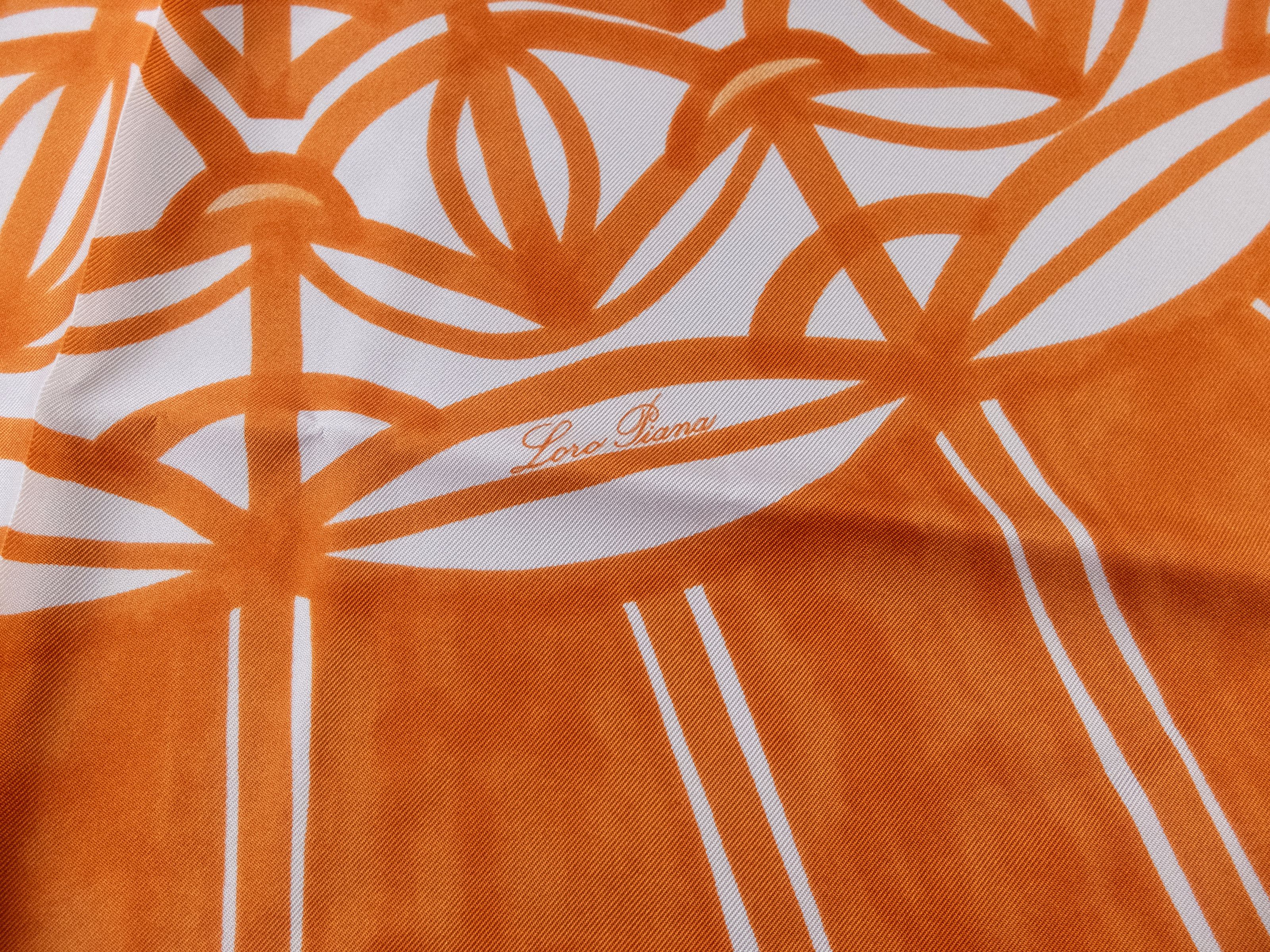 Loro Piana LORO PIANA Rosone orange white floral silk foulard scarf Size ONE SIZE - 2 Thumbnail
