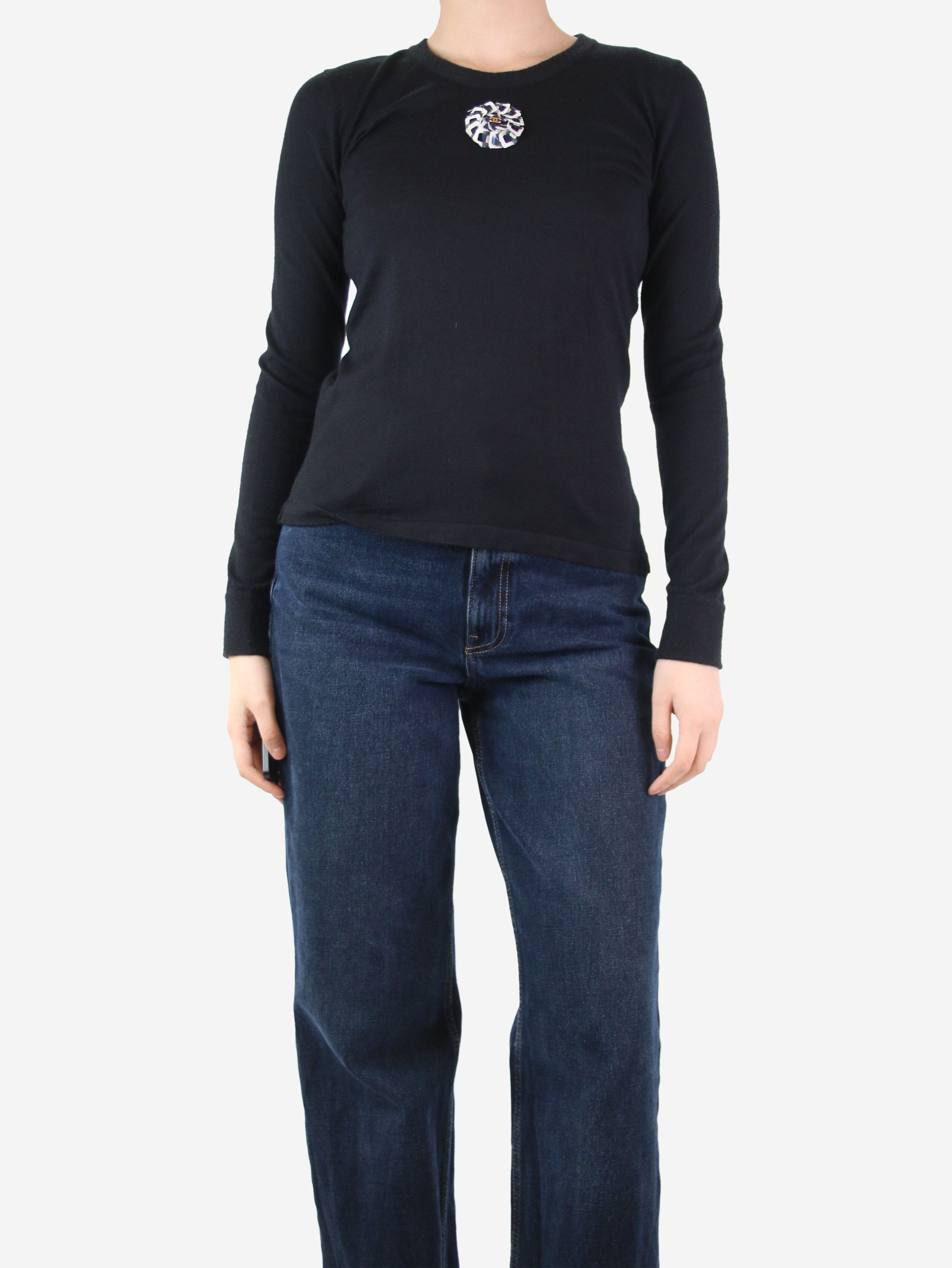 image of Chanel Black Rosette Jumper - Size Uk 8, Women's