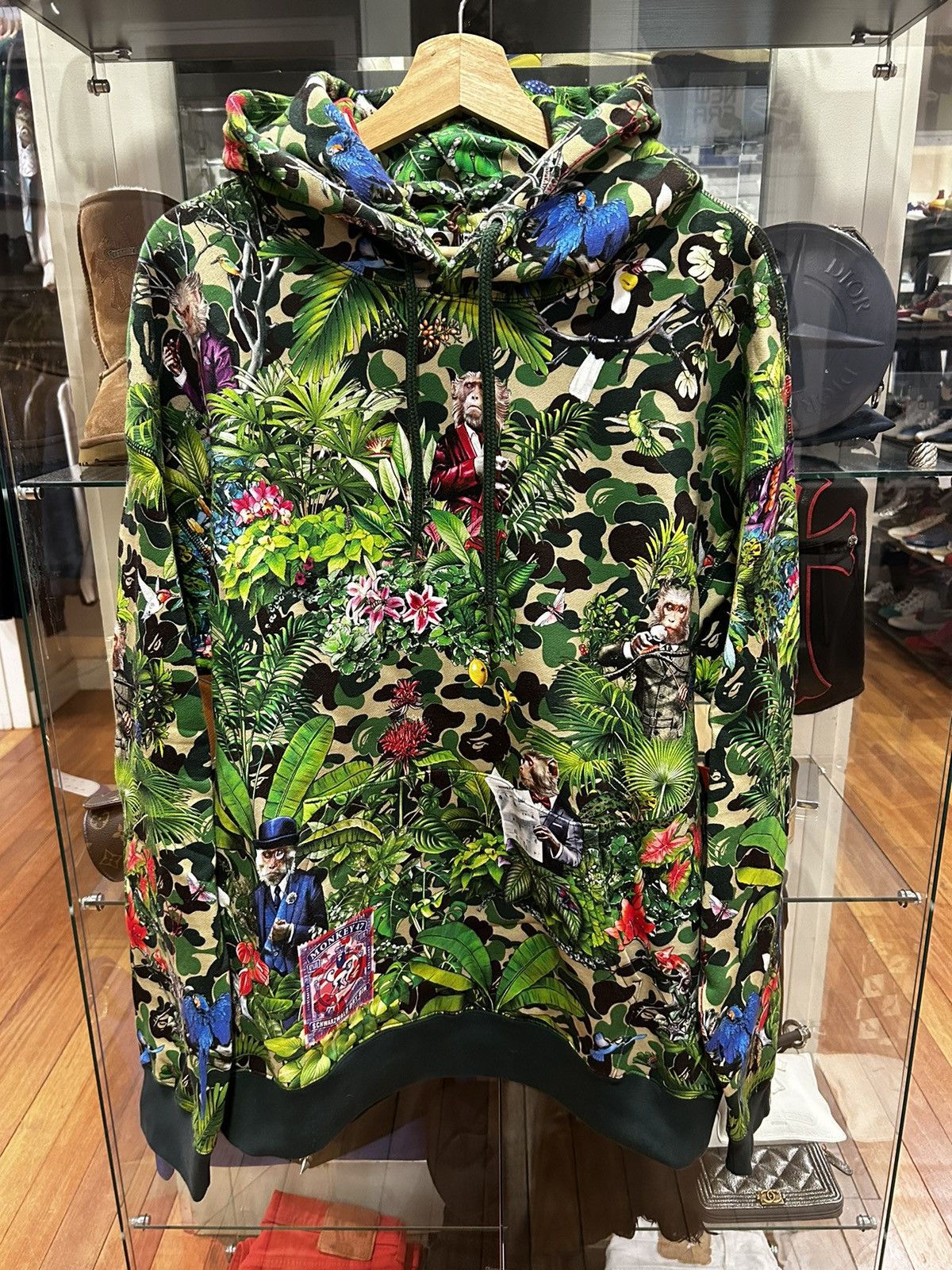 Bape Bape X Monkey 47 Pullover Hoodie Green Size US XL / EU 56 / 4 - 1 Thumbnail