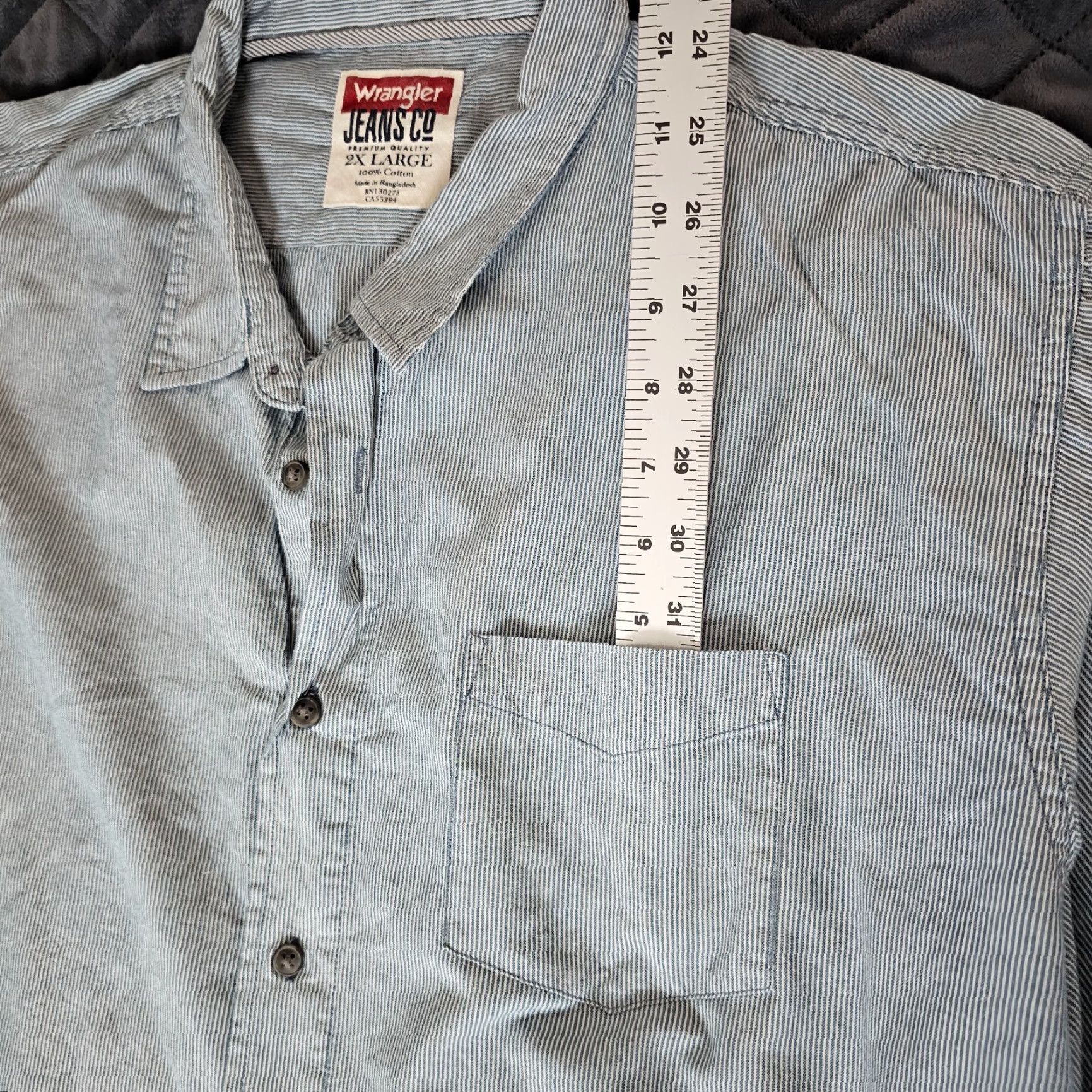 Wrangler Wrangler Button-Up Shirt Mens 2XL Blue Striped Lightweight Long Sleeve Cotton Cotton Fabric Woven Casual Cowboy Pattern Shirt Size US XXL / EU 58 / 5 - 3 Thumbnail