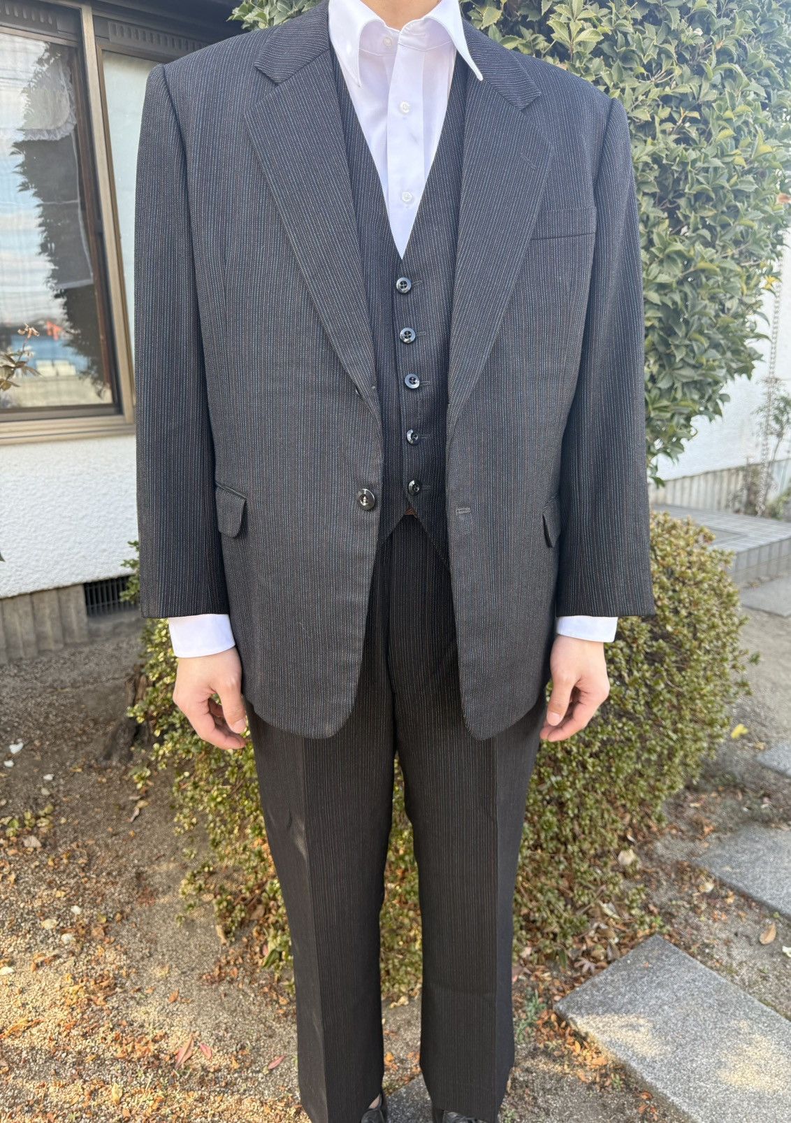Other Vintage REFINE SUPER ALL WOOLBlueGrey Pinstripe 3-Piece Suit Size 42R - 1 Thumbnail