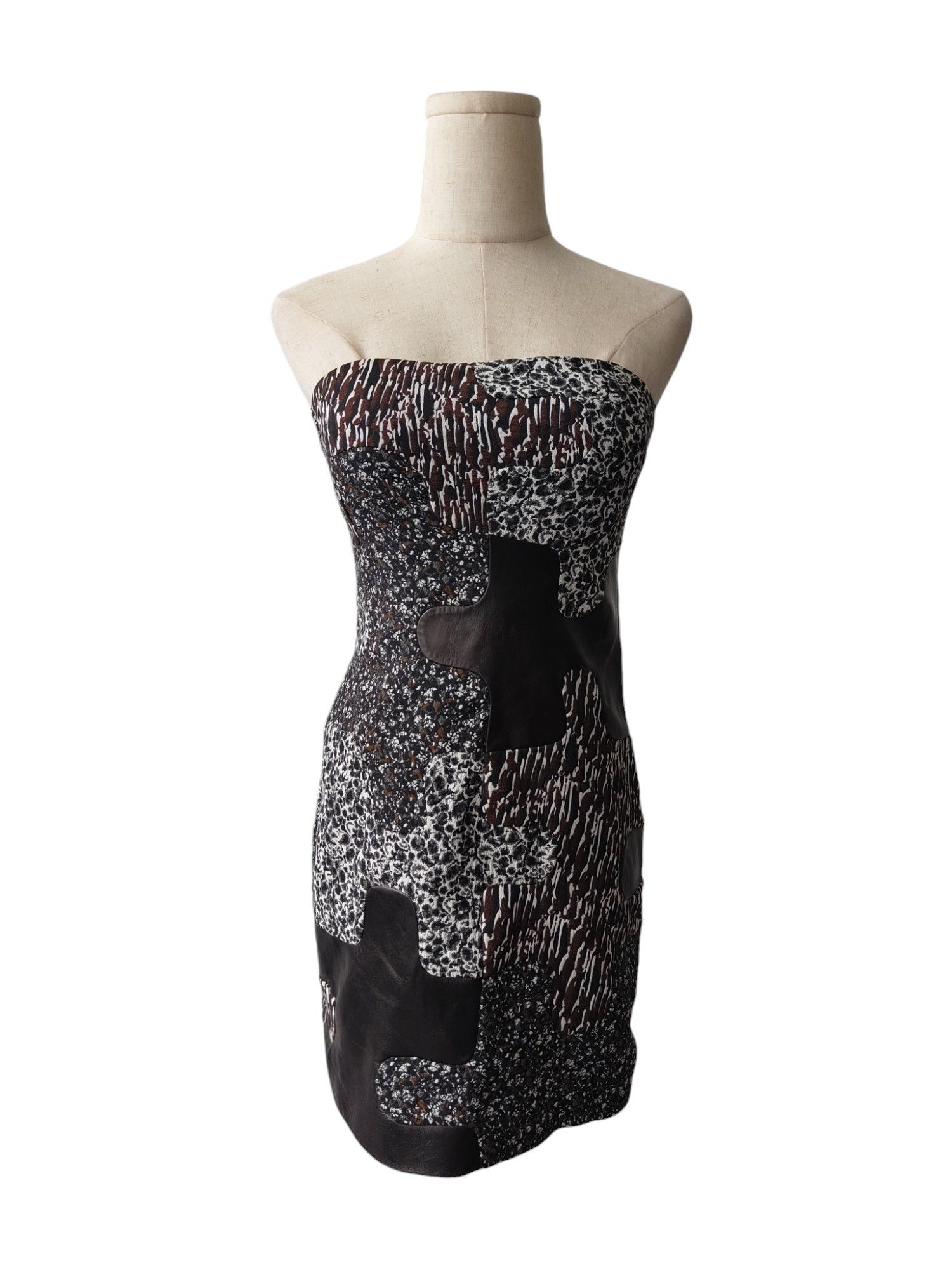 Diane von Furstenberg Patterned Tube Dress With Leather Patching Size XS / US 0-2 / IT 36-38 - 1 Thumbnail