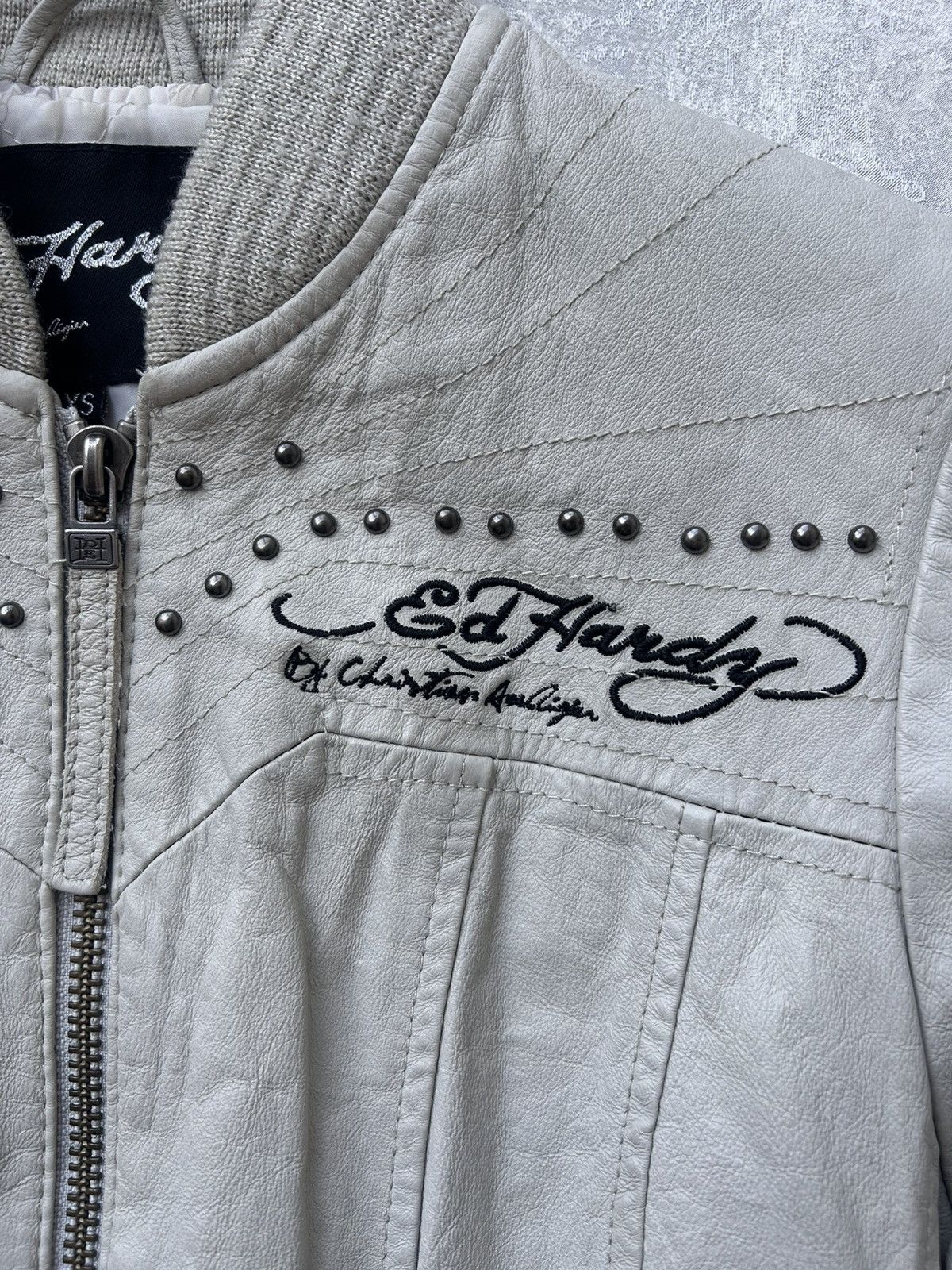 Ed Hardy Y2K Ed Hardy Studded Japan Style Tattoo Leather Jacket Size XS / US 0-2 / IT 36-38 - 13 Thumbnail