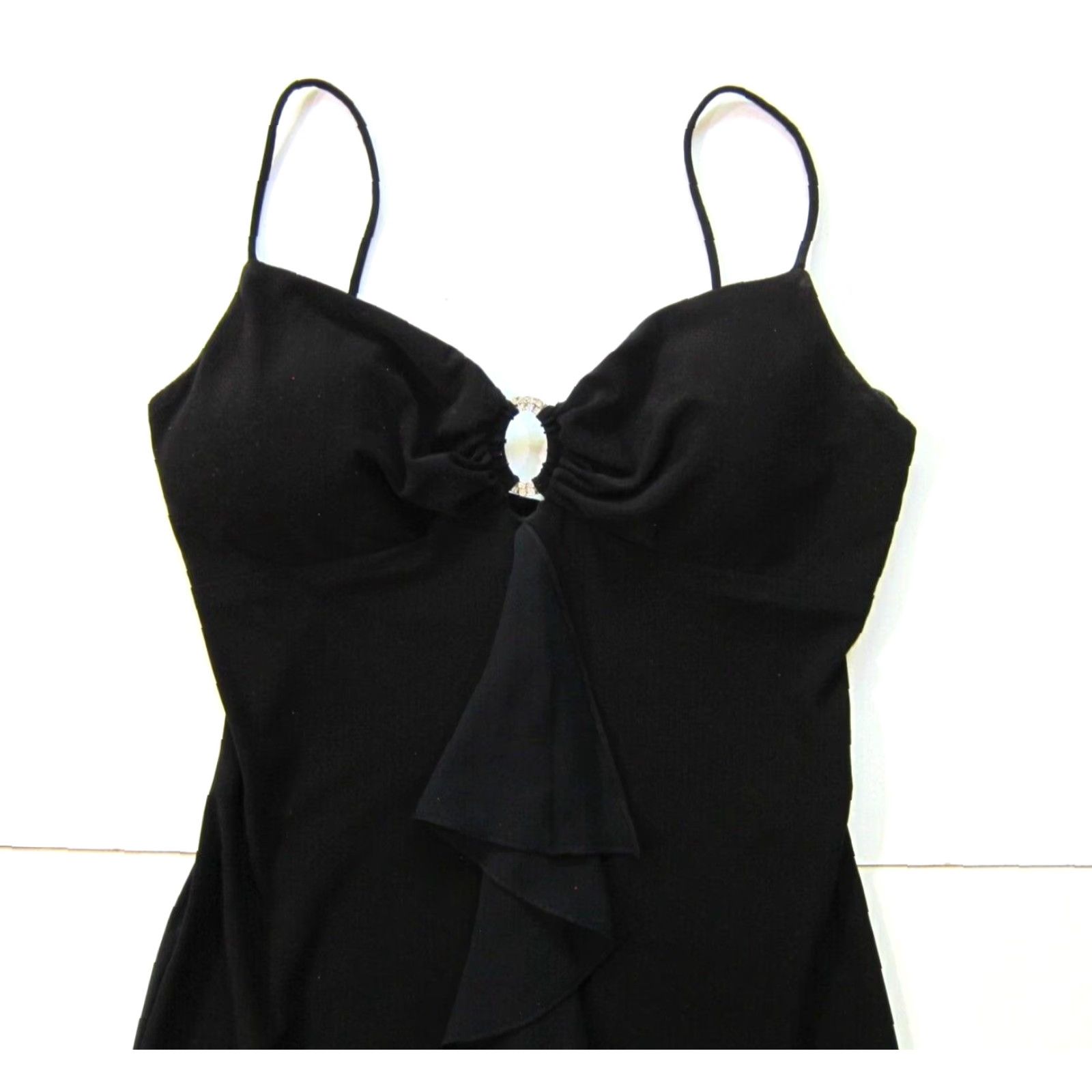 Vintage VINTAGE Jump JUMP Wendye Chaitin Jewel Black Stretch Spaghetti Strap Ruffle Dress 3/4 Dress Size S / US 4 / IT 40 - 3 Thumbnail