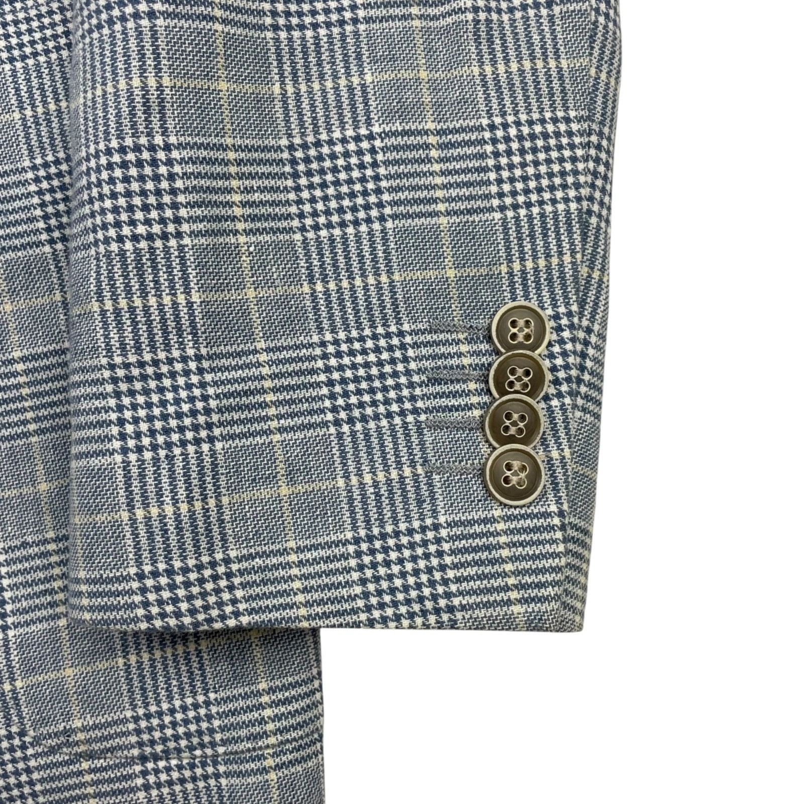 Tailorbyrd Tailorbyrd Men’s Linen/Cotton 2-Button Blazer Blue/Beige Pla Size 36S - 4 Thumbnail