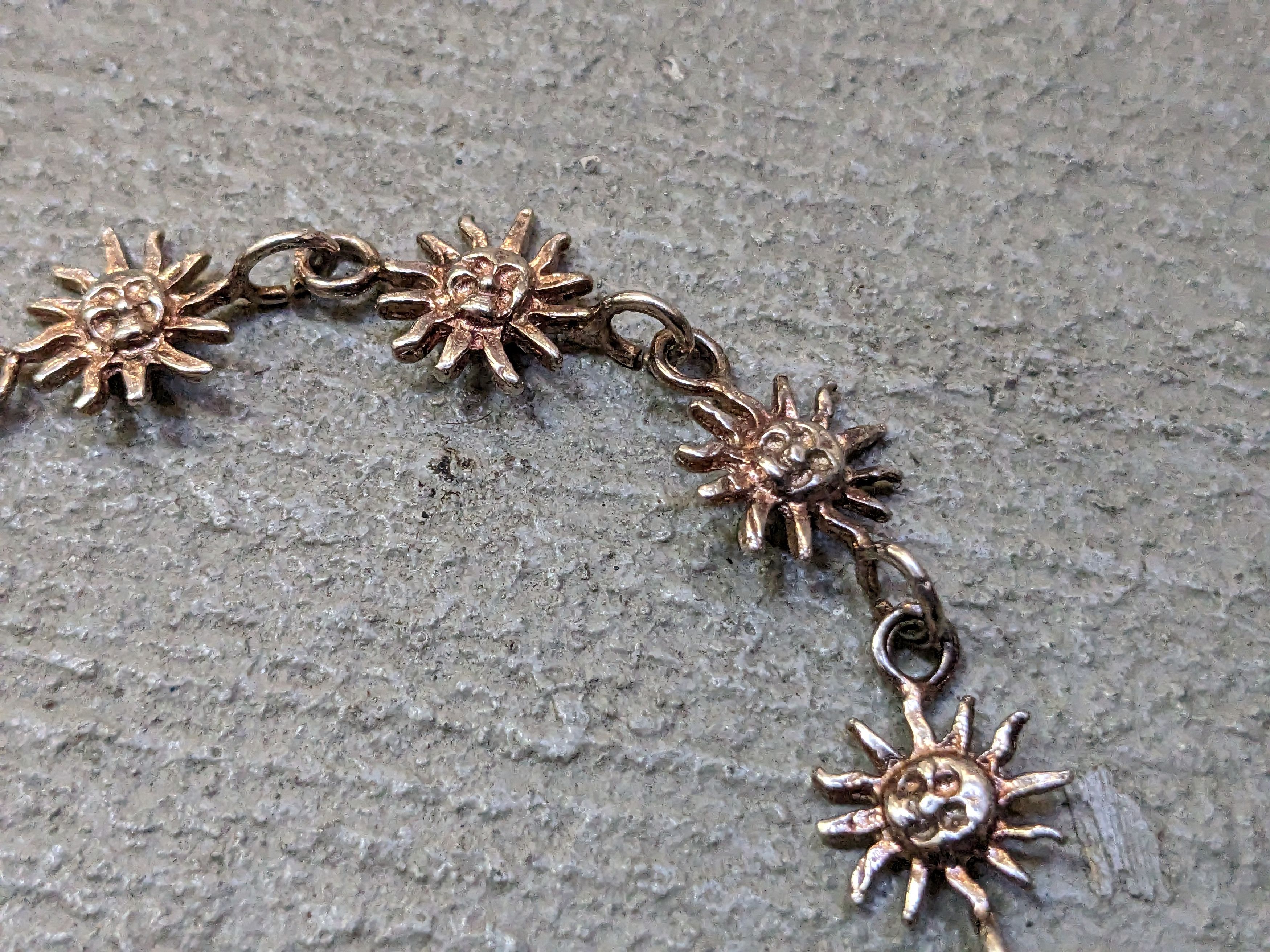 Jewelry Vintage Sterling Silver Bracelet Sun Link Chain 7.25" Size ONE SIZE - 6 Thumbnail