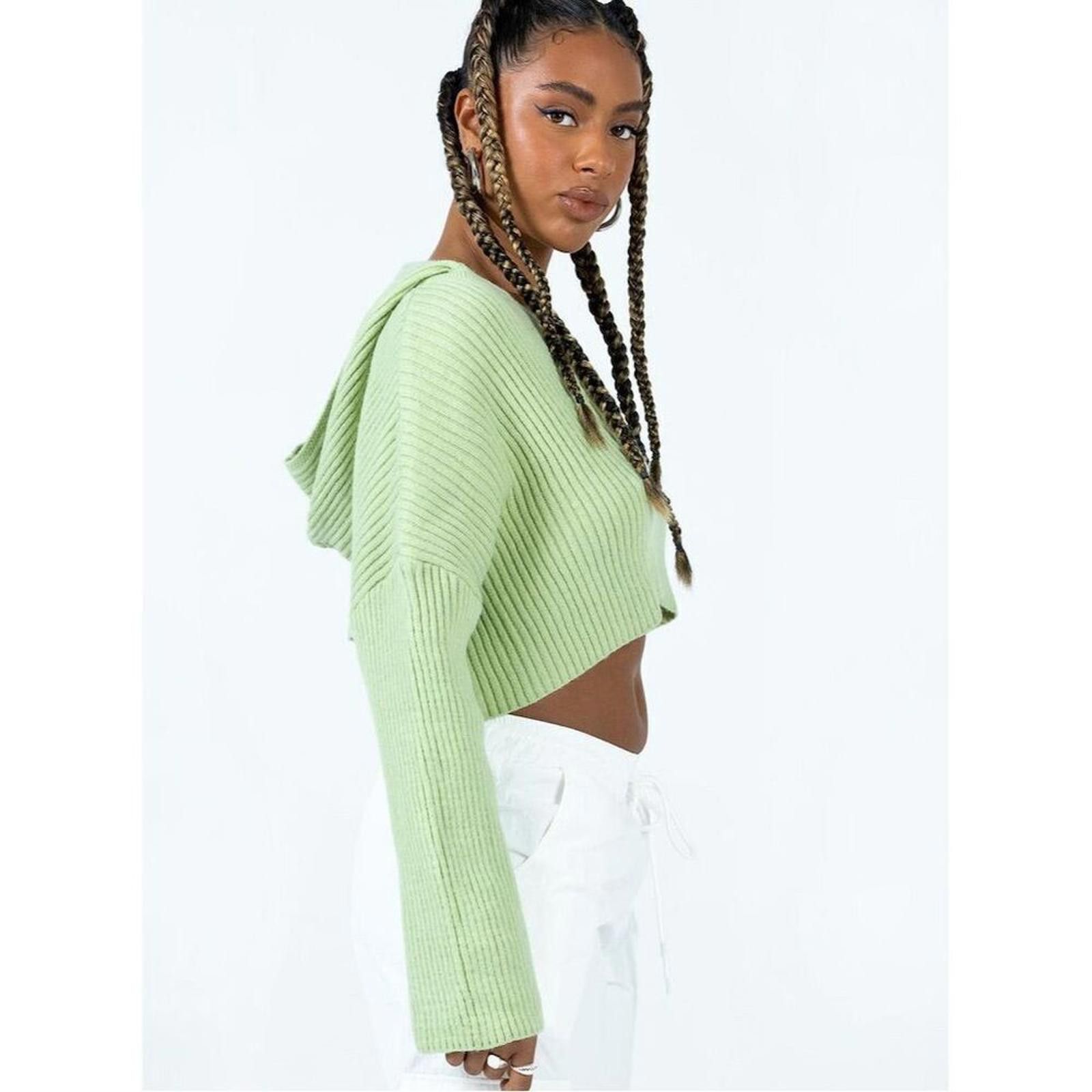 Other Princess Polly Women's Green V-Neck Cropped Sweater Size M/L Size L / US 10 / IT 46 - 3 Thumbnail