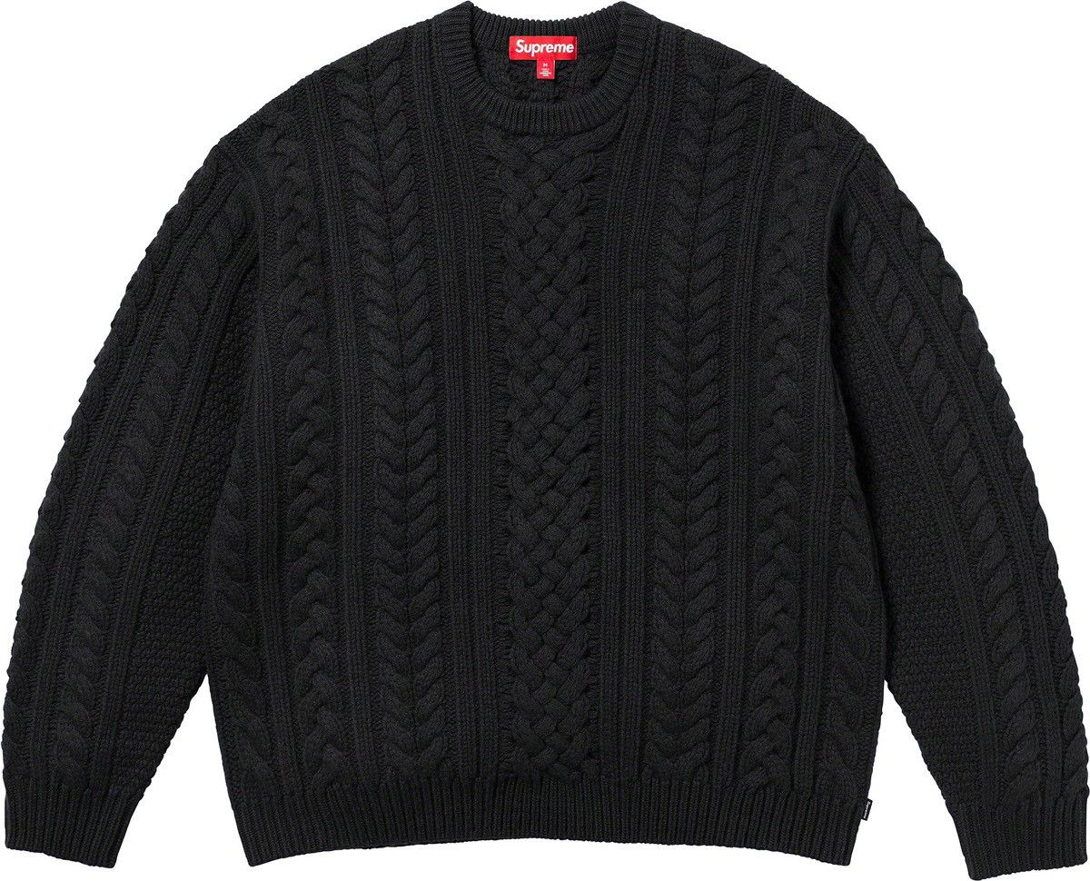 image of Supreme Appliqué Cable Knit Sweater in Black, Men's (Size Small)