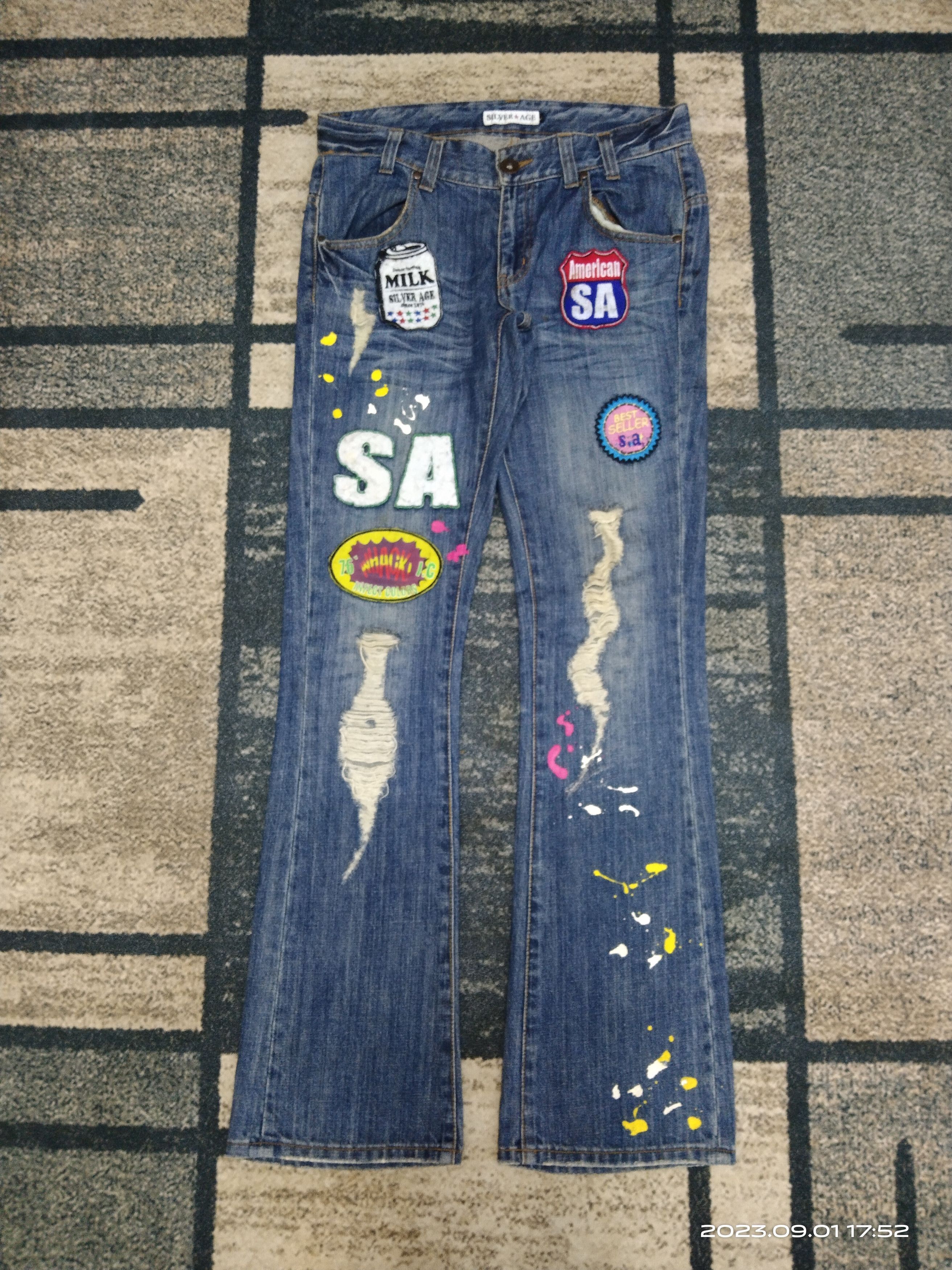 Japanese Brand FLARE SICK PACTHWORK SILVER AGE DENIM PANTS Size US 31 - 2 Thumbnail
