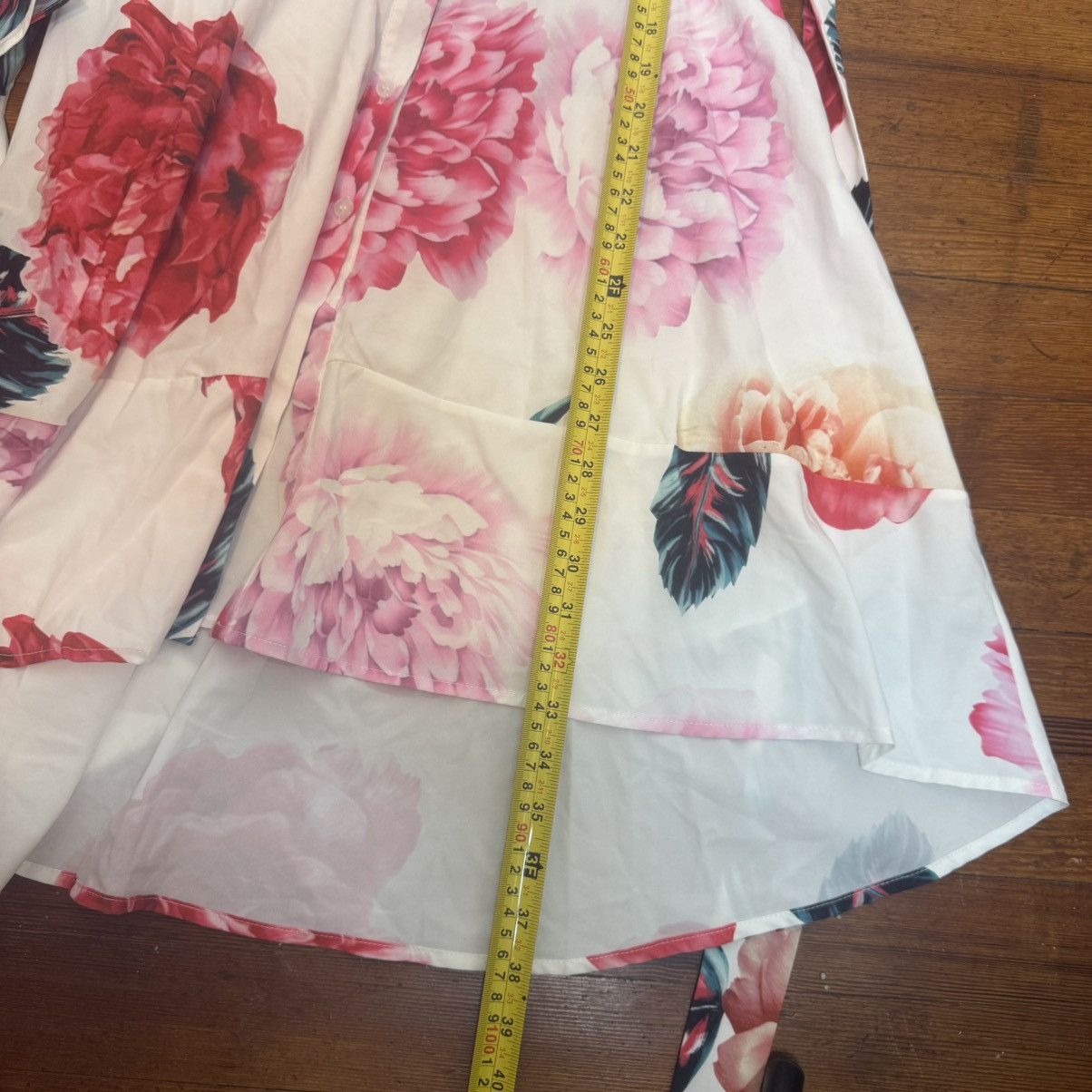 Other Eterna White Midi Dress with Red and Pink Floral Print Size L / US 10 / IT 46 - 6 Thumbnail