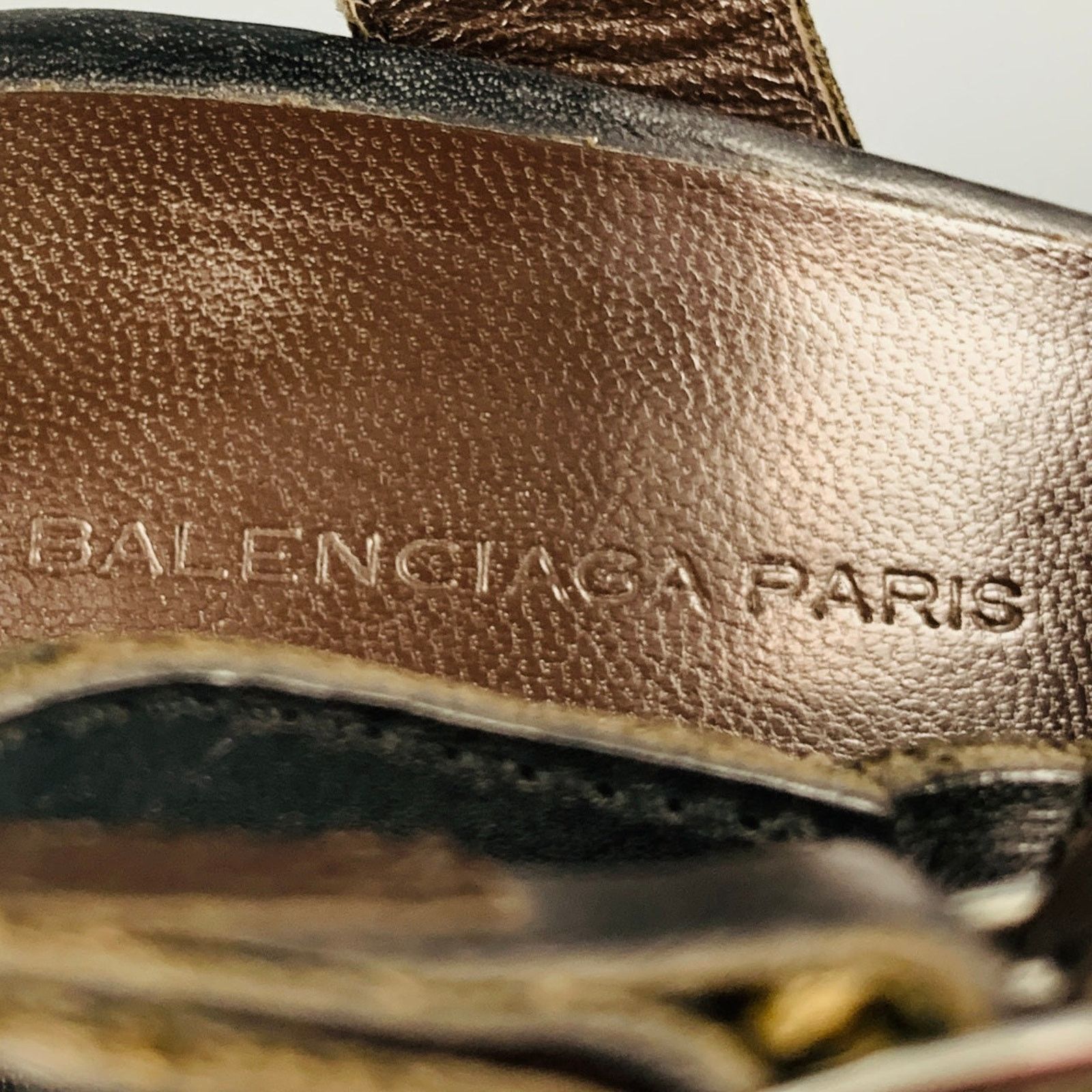 Balenciaga Size 8 Black Brown Leather Braided Chunky Heel Sandals Size US 8 / IT 38 - 8 Thumbnail