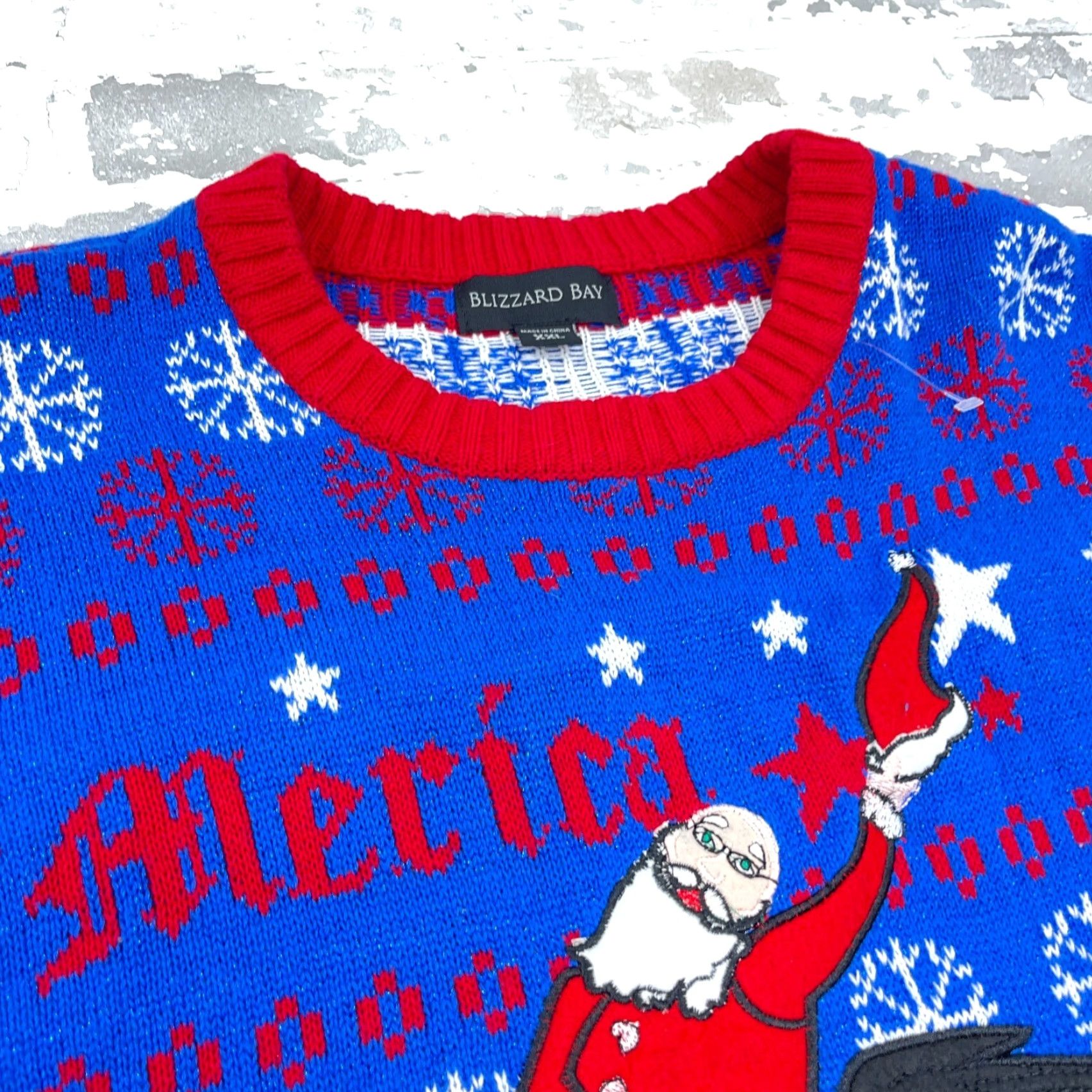 Vintage Blizzard Bay Christmas Sweater Men XXL Blue Red White Santa Jesus Eagle Rodeo Size US XXL / EU 58 / 5 - 5 Thumbnail