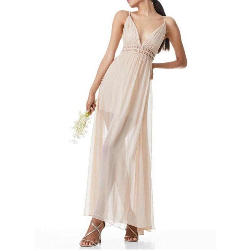 Alice + Olivia Alice and Olivia Rya Nude Silk Sheer Draped Maxi Dress sz 10 Size L / US 10 / IT 46 - 4 Thumbnail