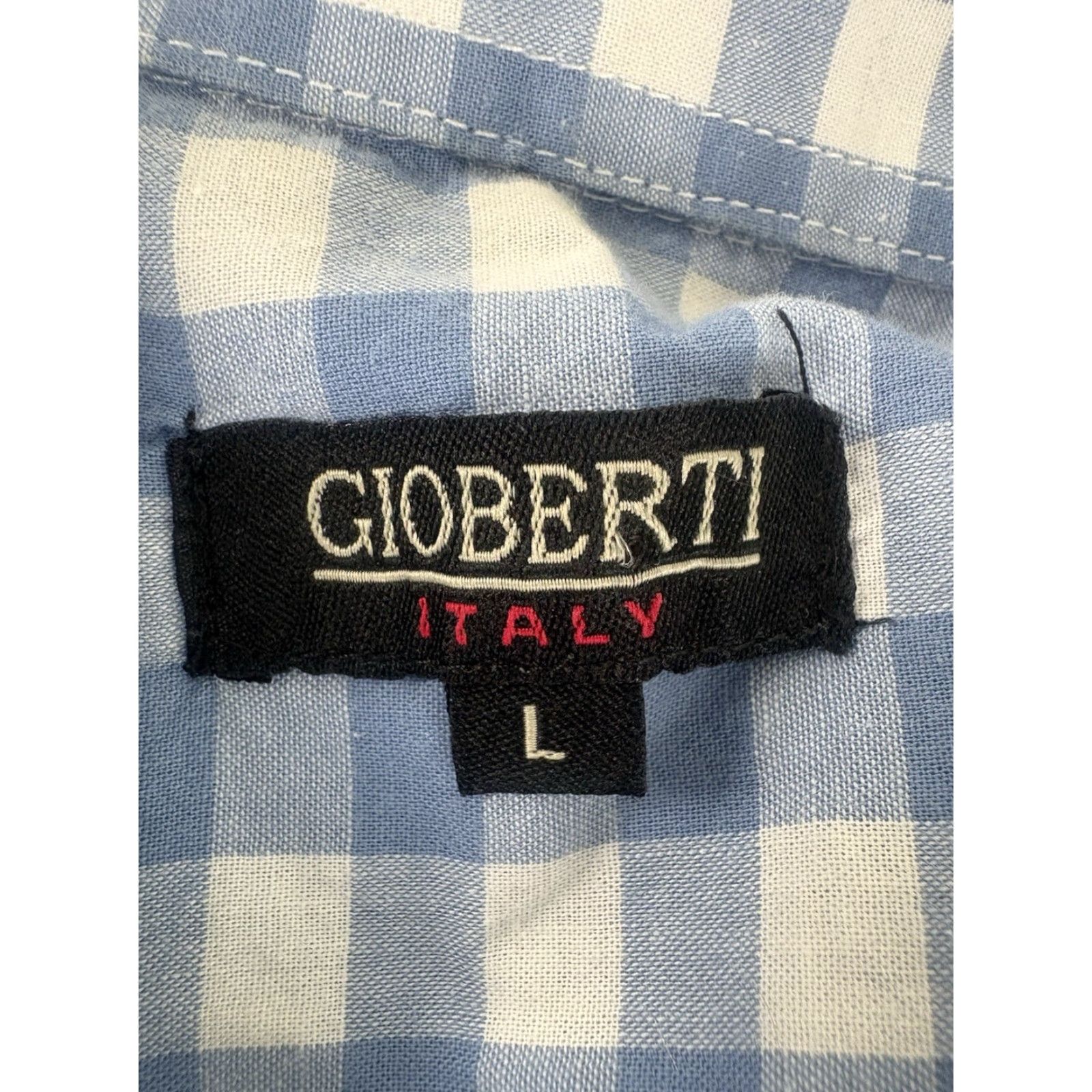 Vintage VINTAGE? No. Gioberti Italy Button-Up Shirt Men L blue/white check 100% cotton casual workwear breathable pockets Size US L / EU 52-54 / 3 - 7 Thumbnail