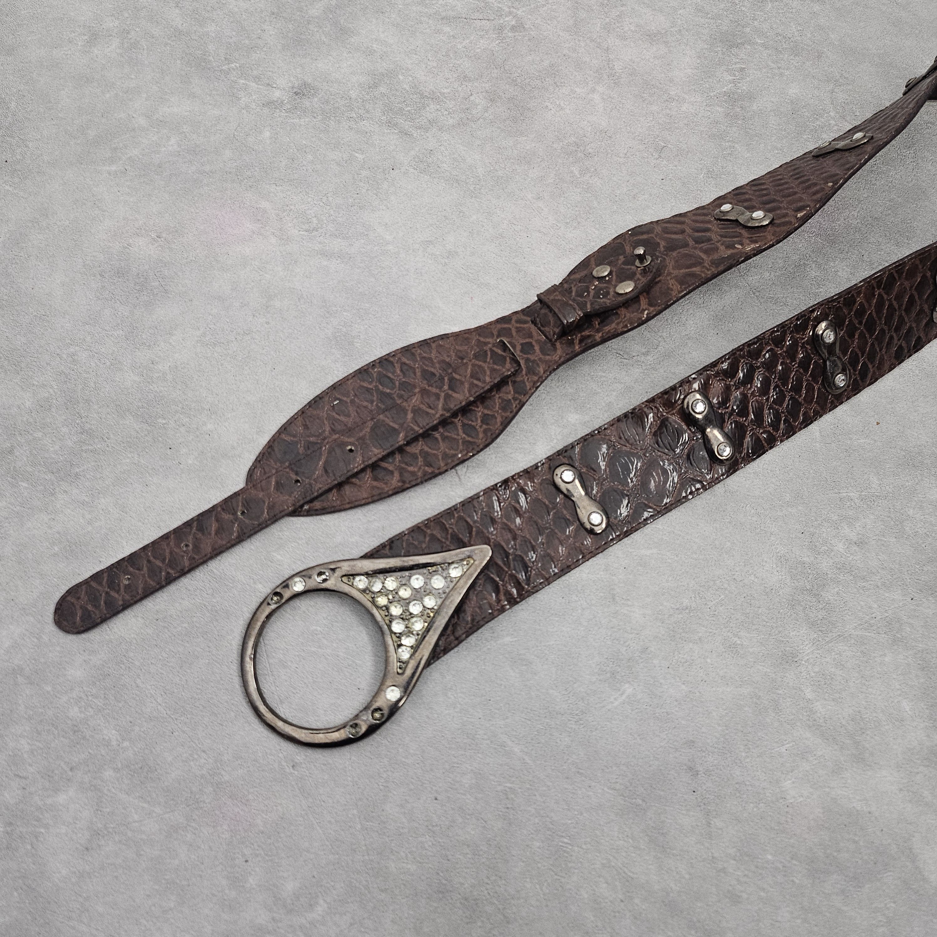 Japanese Brand Arnaldo bassini Brown Crystal Snakeskin Belt Size ONE SIZE - 3 Thumbnail