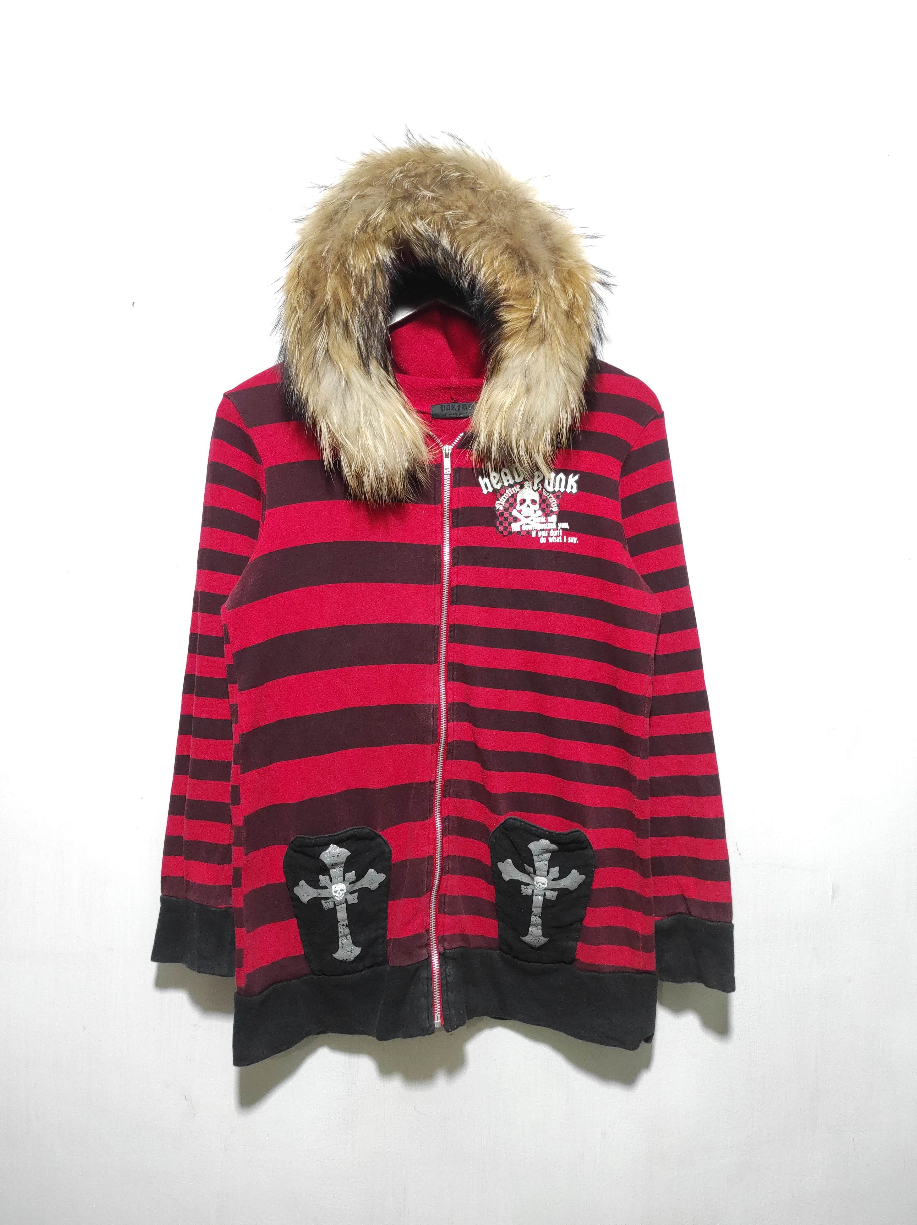 If Six Was Nine Head Punk Stripe Skull Zip Fur Hoodie Ifsixwasnine Lgb Style Size US S / EU 44-46 / 1 - 4 Thumbnail