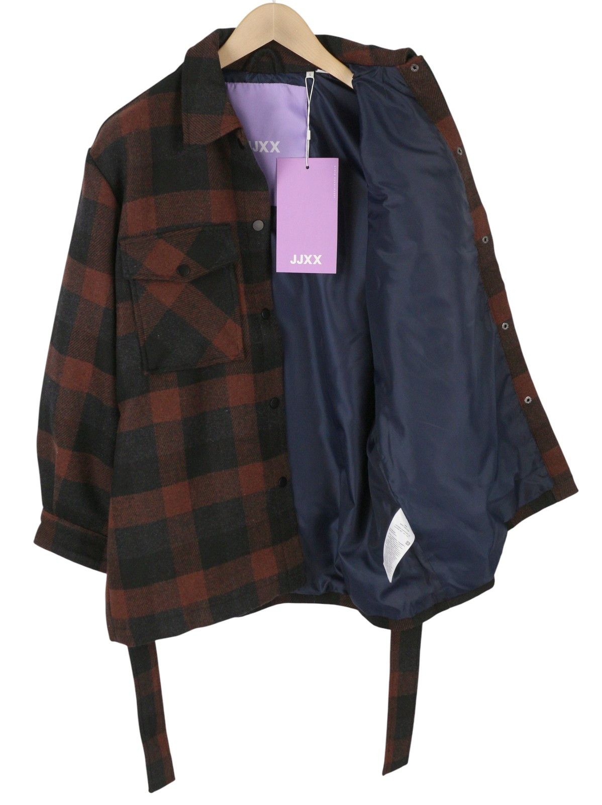 Jack & Jones BLANCA OVERSHIRT S Black Plaid Wool Blend Belt 88042 Size S / US 4 / IT 40 - 4 Thumbnail