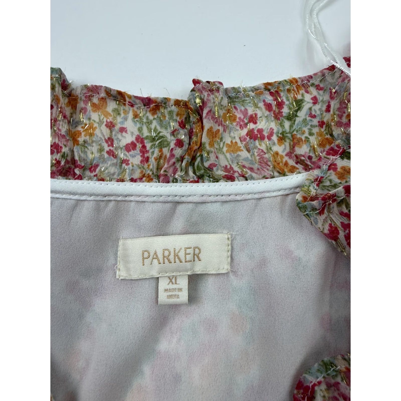 Parker Parker Blouse Womens XL Multicolor Floral Peplum V-Neck Flutter Sleeve Ruffle Button Tuck Chiffon Size XL / US 12-14 / IT 48-50 - 4 Thumbnail