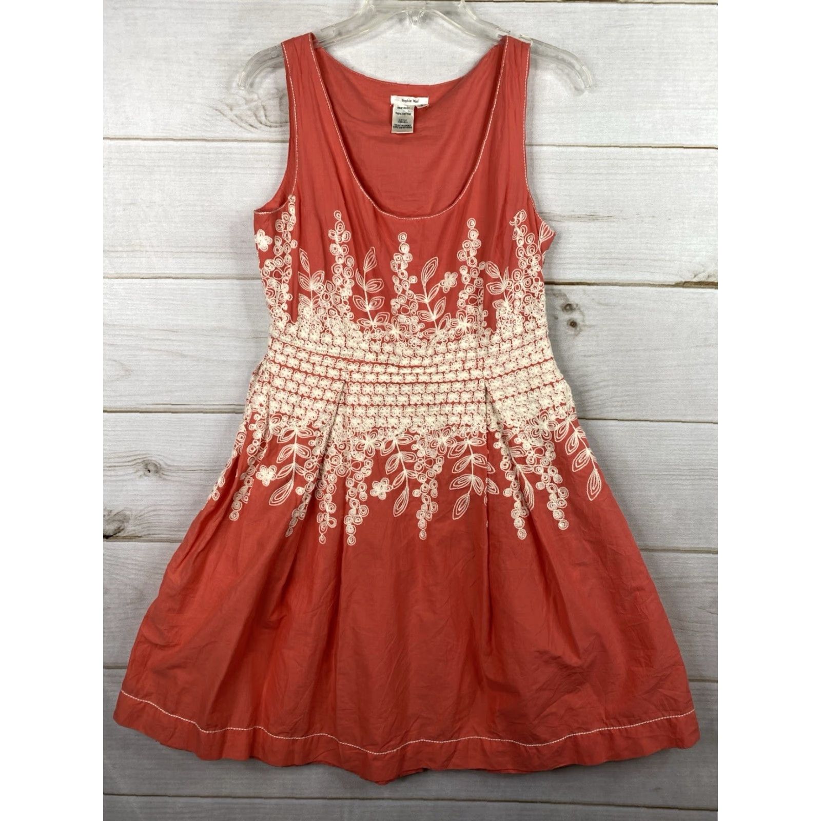 Vintage Sophie Max Dress Shirt Women S Coral Orange Embroidered Lined 100% Cotton Knee Length Scoop Neck A-Line Summer Size S / US 4 / IT 40 - 2 Thumbnail