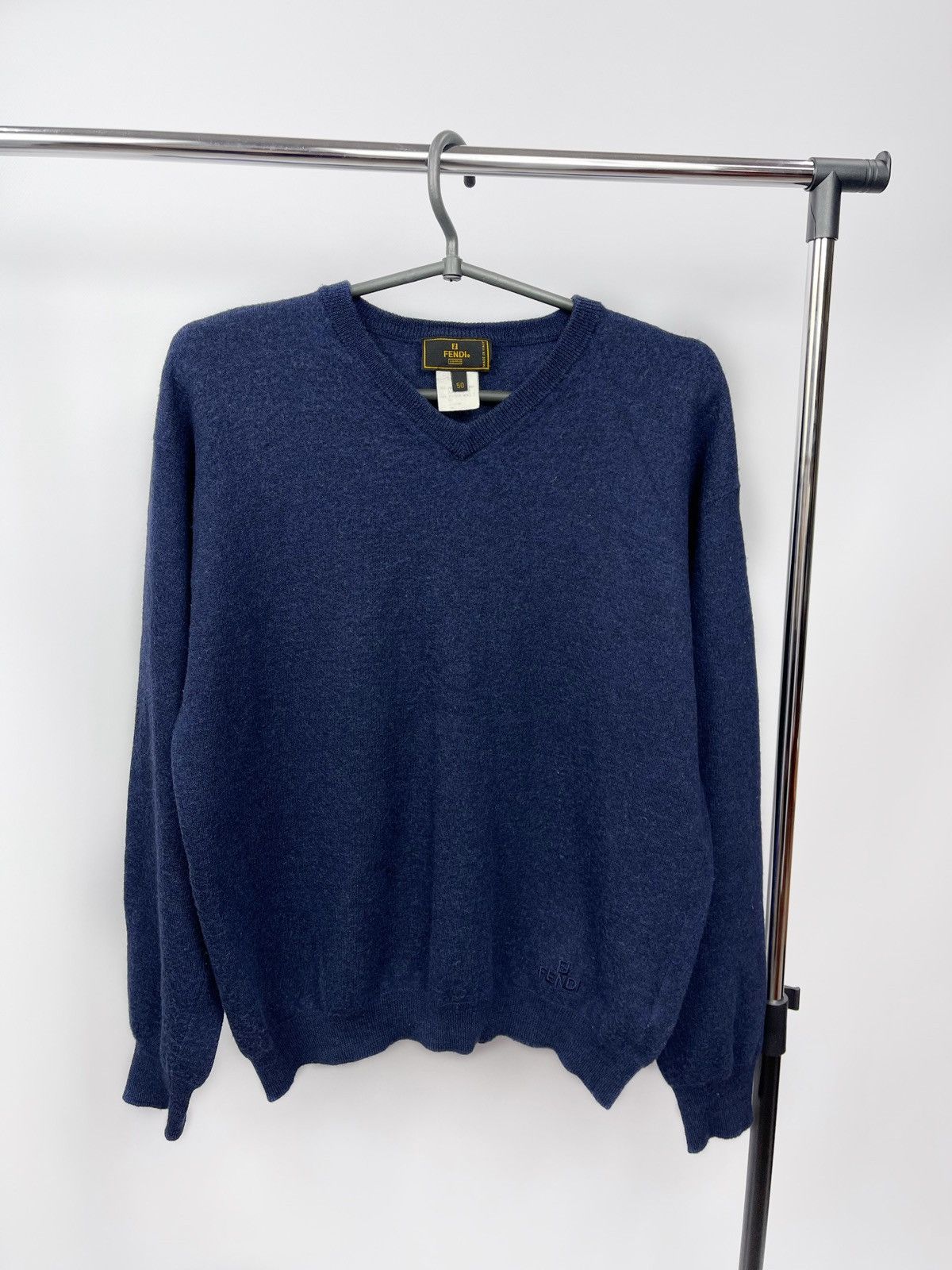 image of Fendi Sweater Men Size 50 Vintage 90's 100% Wool Blue