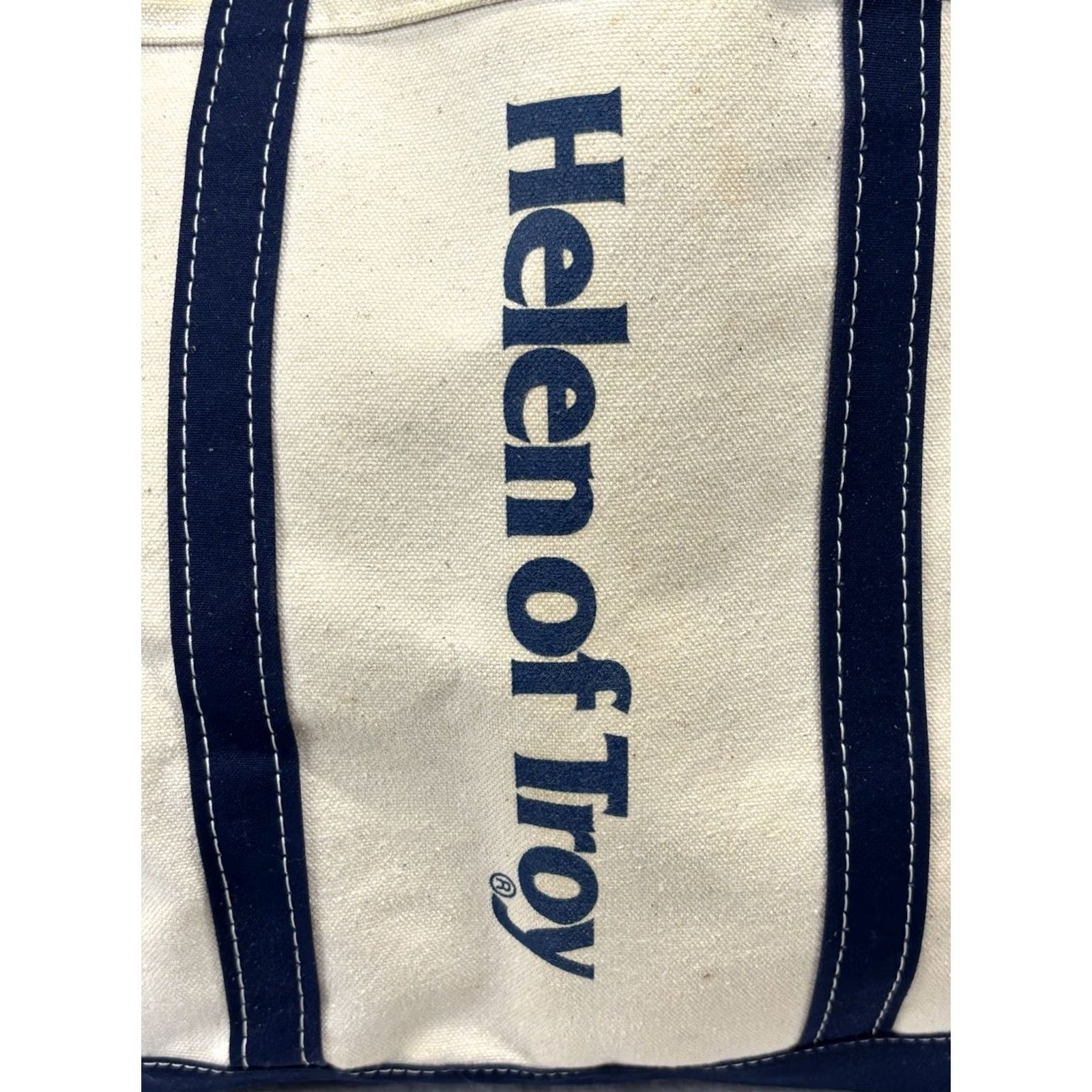 Vintage VINTAGE L.L. Bean Tote Bag Ivory Navy Helen Of Troy Logo Distressed 80s Canvas Classic Preppy Men Size ONE SIZE - 2 Thumbnail