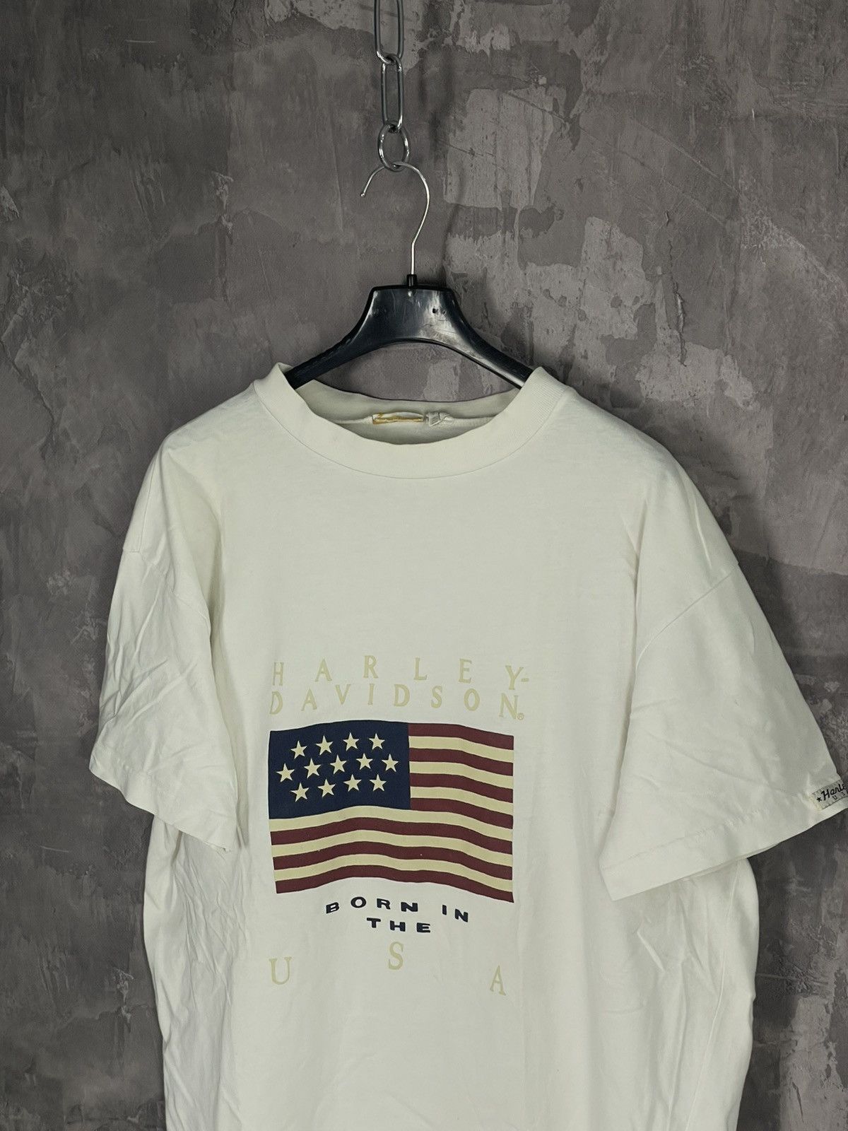 Band Tees × Harley Davidson Vintage 1987 Harley Davidson US Flag Emblem Born in USA Tee Size US XL / EU 56 / 4 - 7 Thumbnail