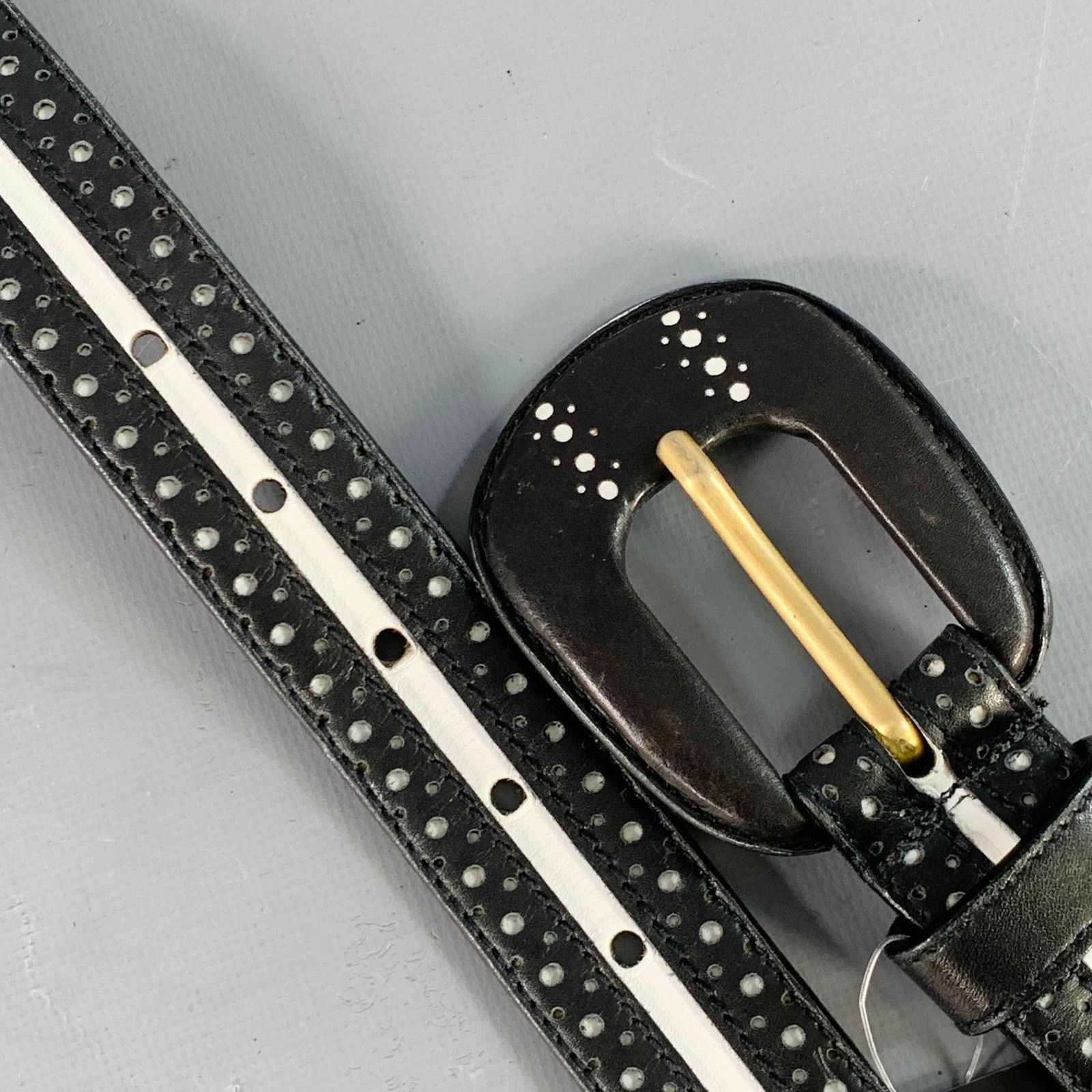 Other LAUREL Size S Black White Perforated Two Tone Leather Belt Size ONE SIZE - 7 Thumbnail